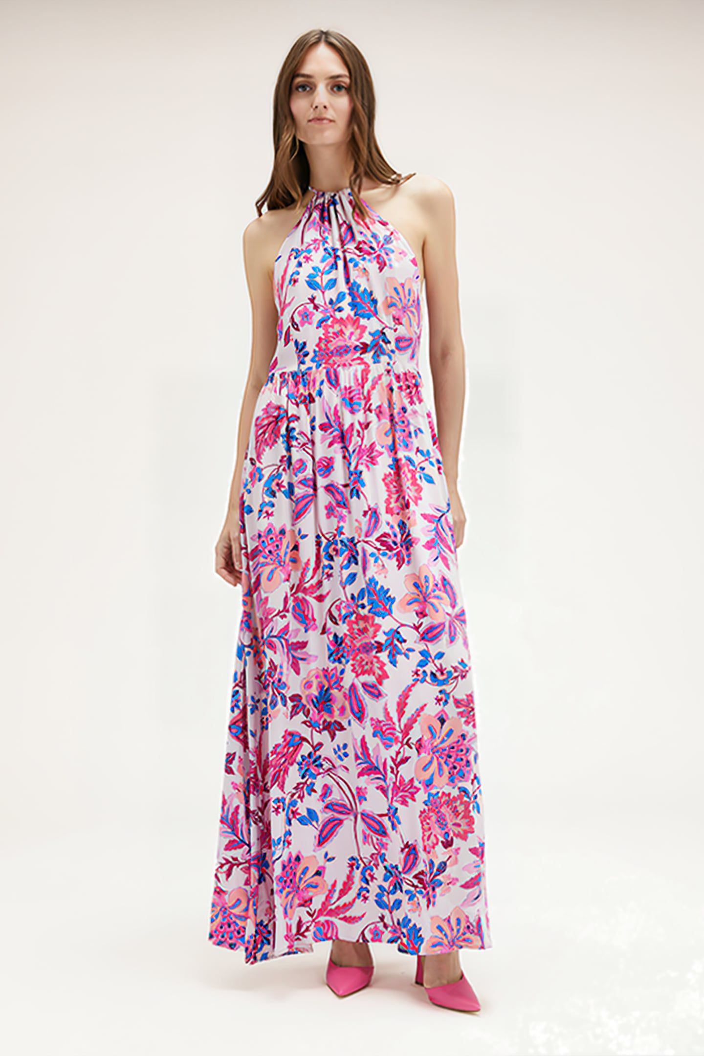 FLORAL PATTERN HALTERNECK DRESS RED 1