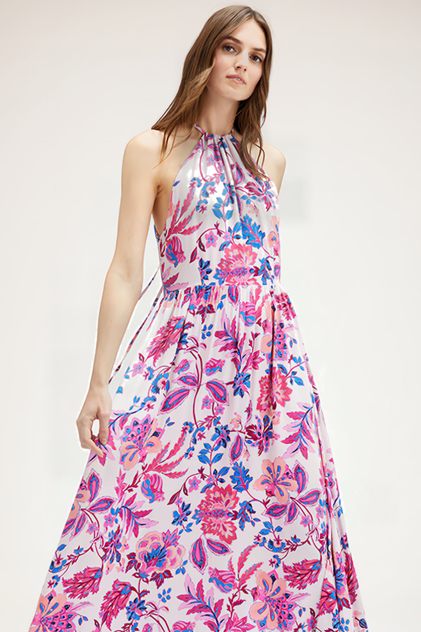 FLORAL PATTERN HALTERNECK DRESS RED 5