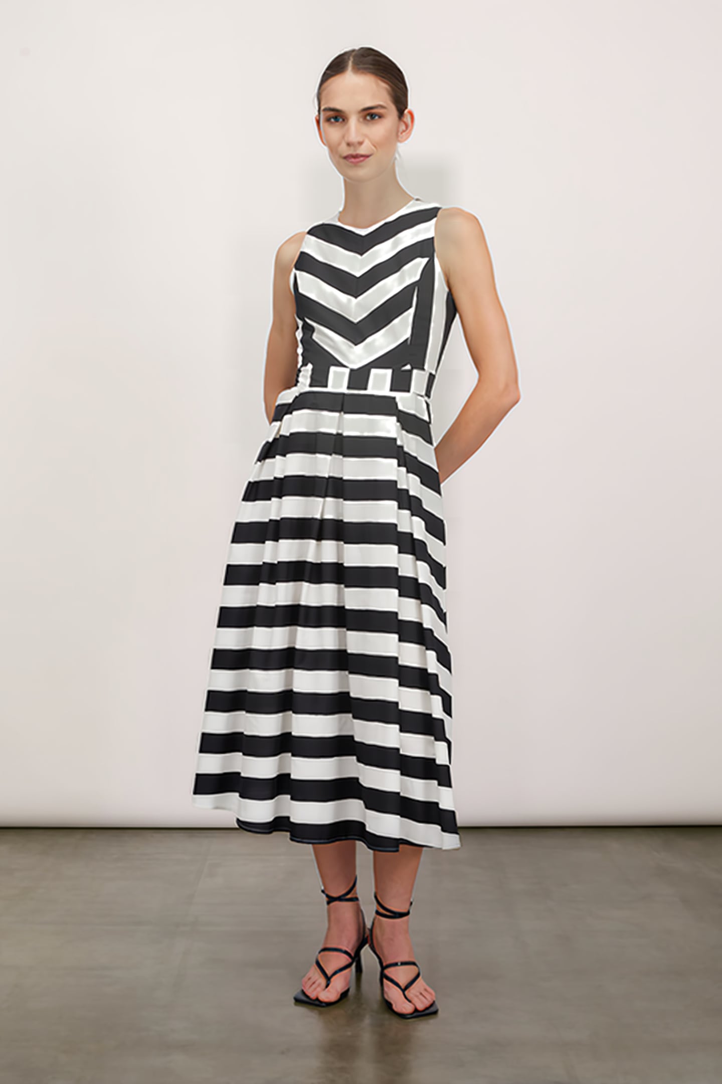 STRIPED MIDI DRESS BLACK 1