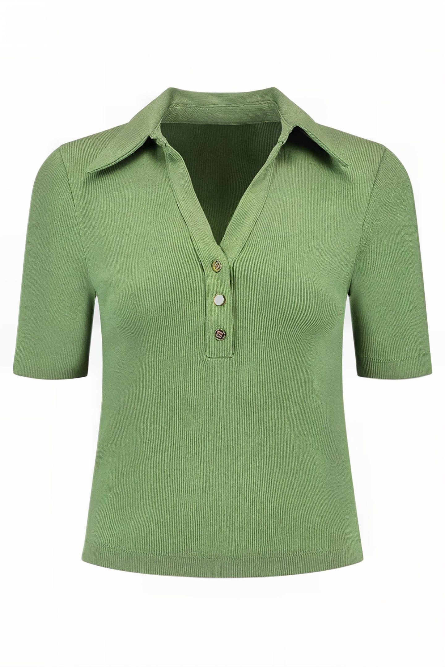 RIB BUTTON T-SHIRT FERN GREEN 1