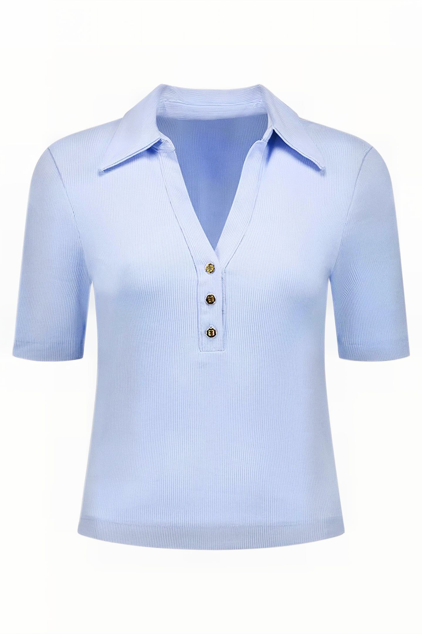 RIB BUTTON T-SHIRT ICE BLUE 1