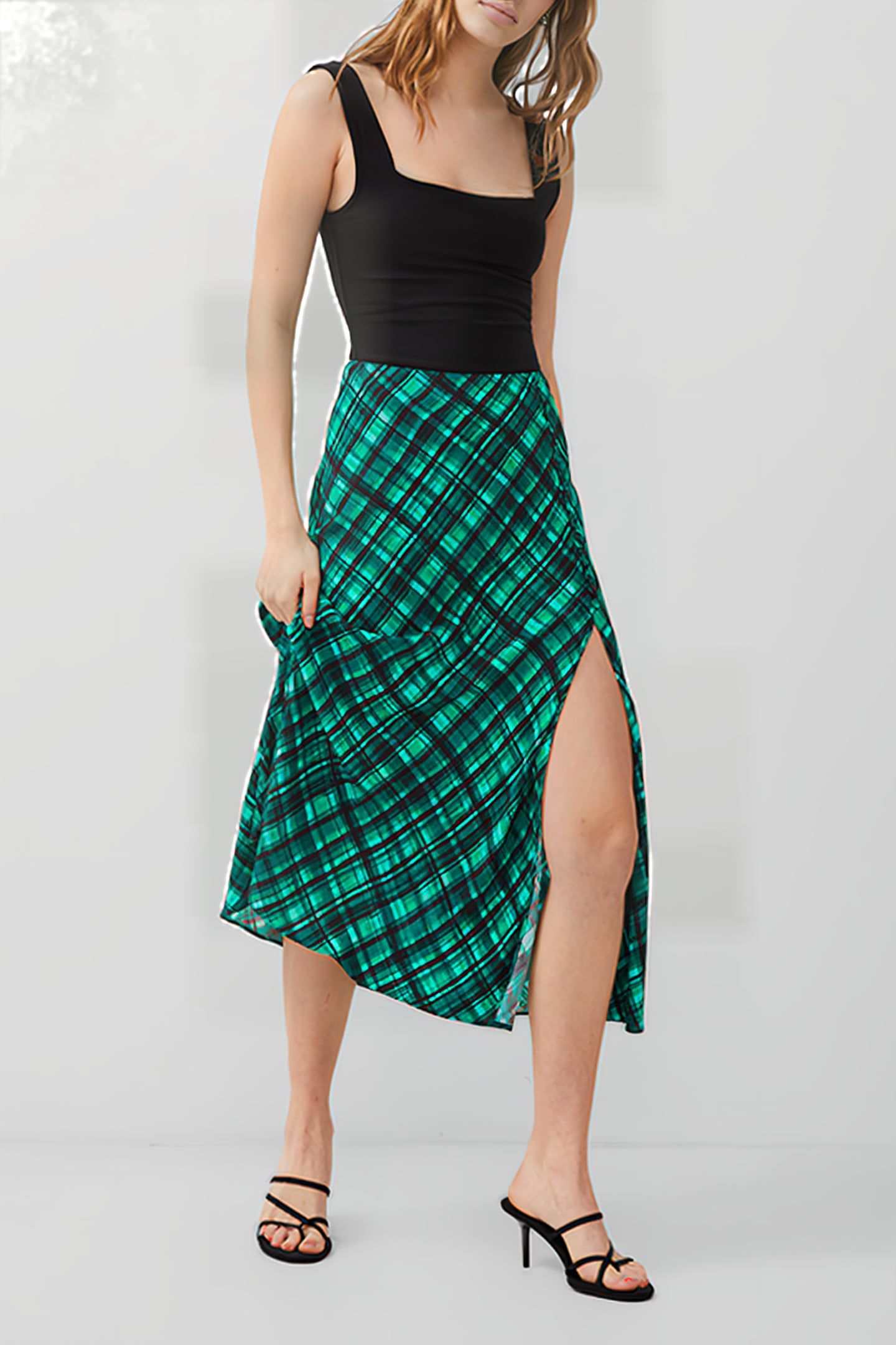 DANI CHECK DELPHINE SKIRT JELLY BEAN/FOREST 1