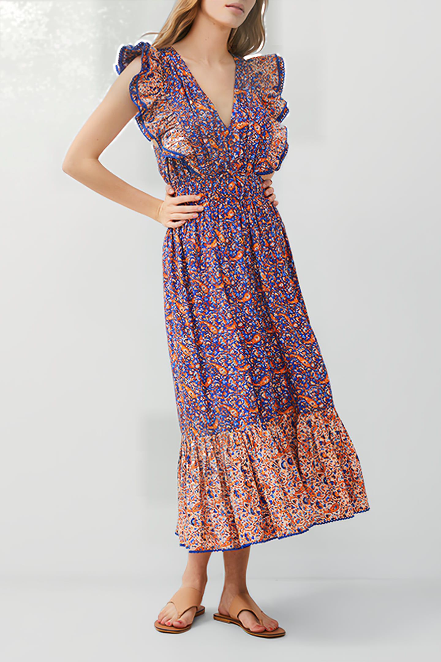ANATHIA BLAIRE COTTON DRESS ROYAL BLUE/PEACH 1