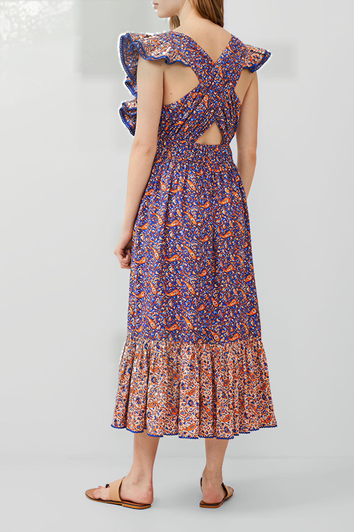 ANATHIA BLAIRE COTTON DRESS ROYAL BLUE/PEACH 2