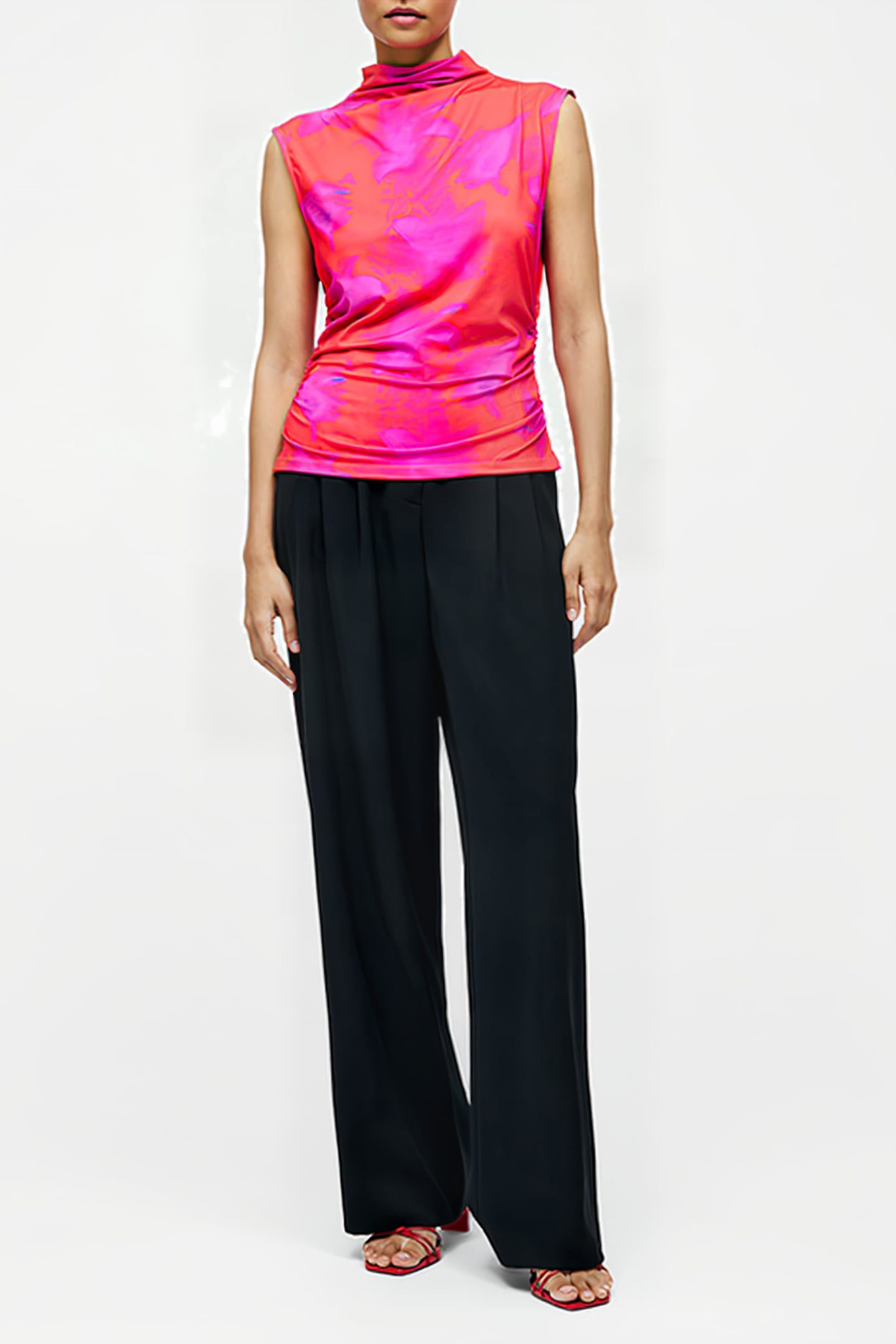 CHRISTY RUCHED SLEEVELESS TOP RASPBERRY SORBET MLT 2