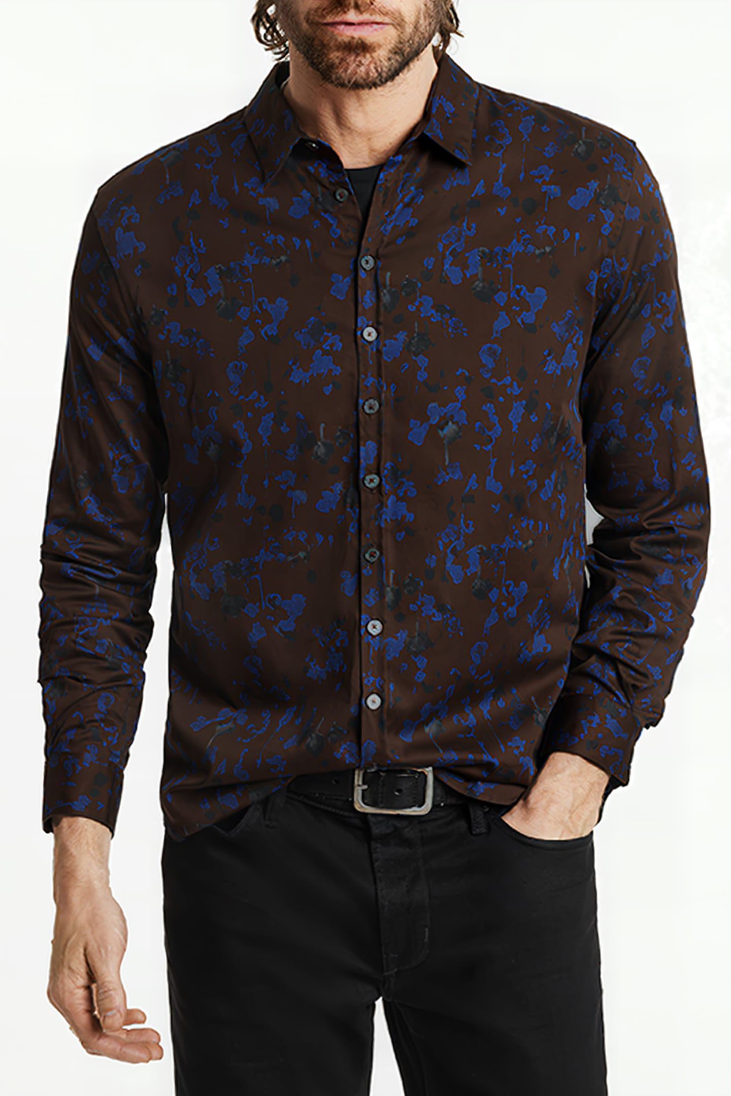 MULTI BUTTON SLIM FIT SHIRT ESPRESSO 1