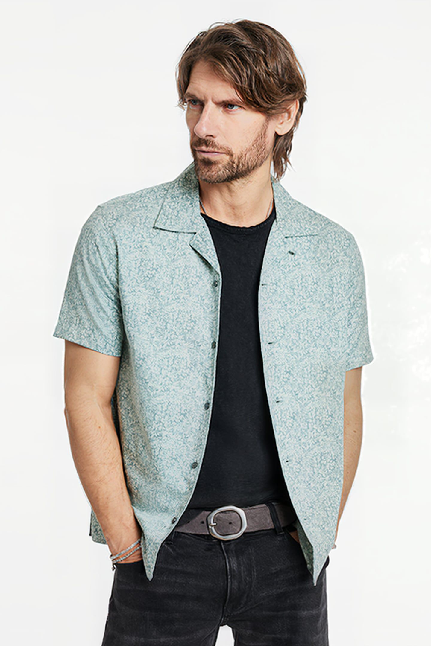 DANNY JUNGLE PRINT SHIRT STEEL BLUE 1