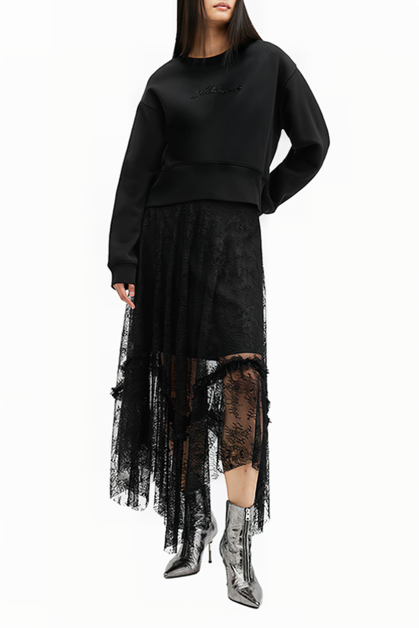 FERN EMB SWEAT BLACK 1