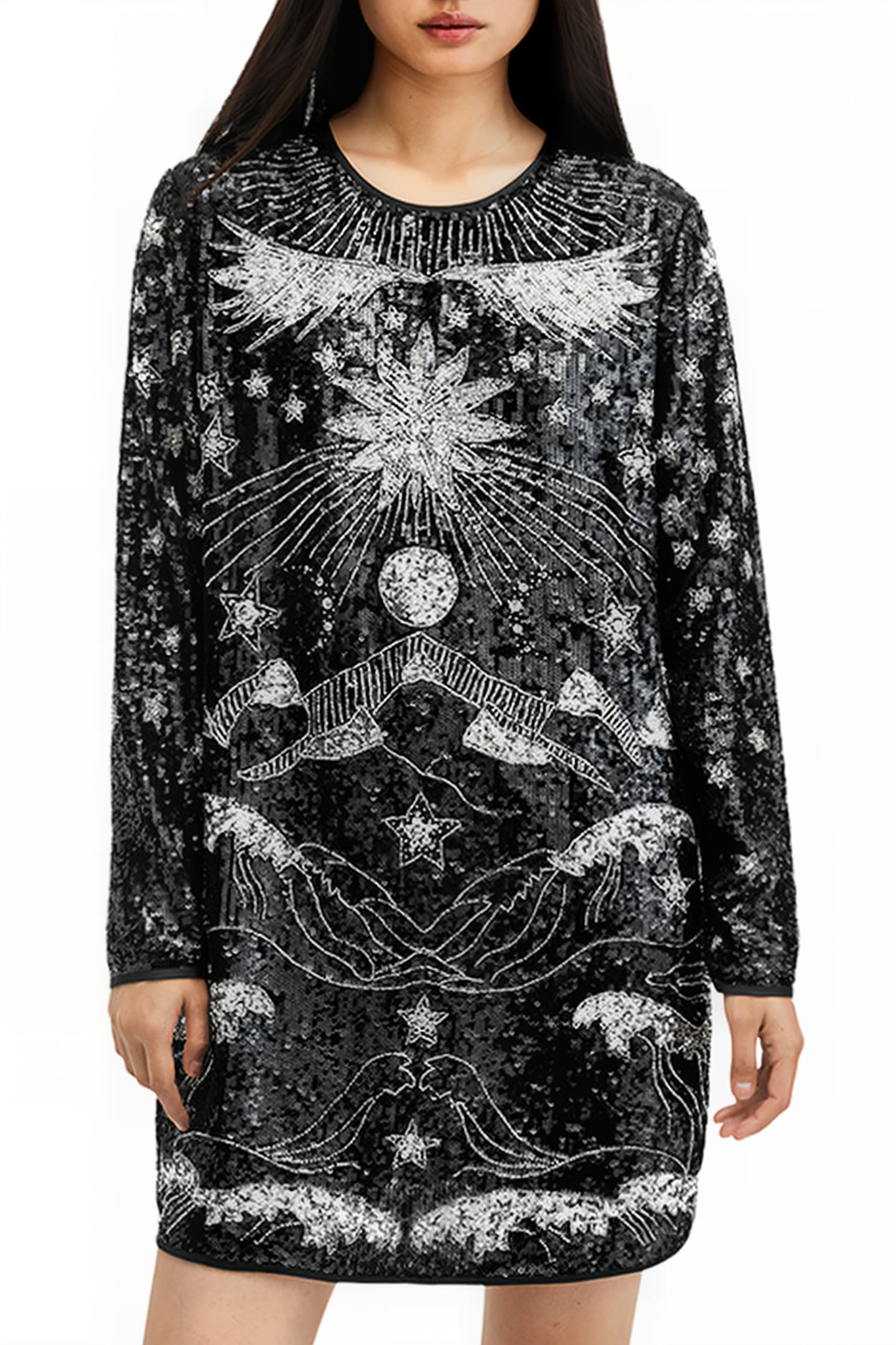 NOUSHKA EMB DRESS BLACK/SILVER 1