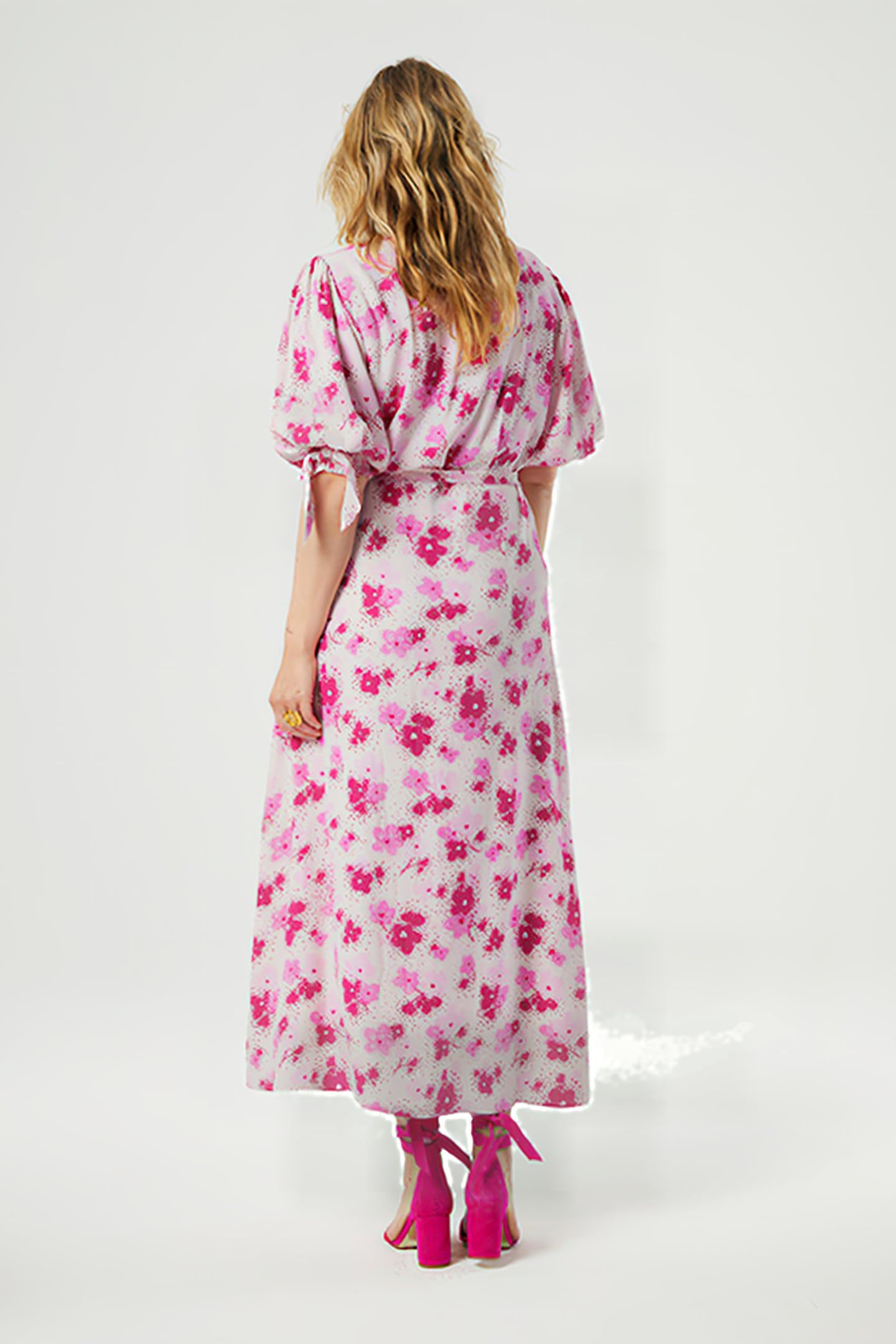 HANNAH DRESS HOT PINK/CREAM WHITE 2