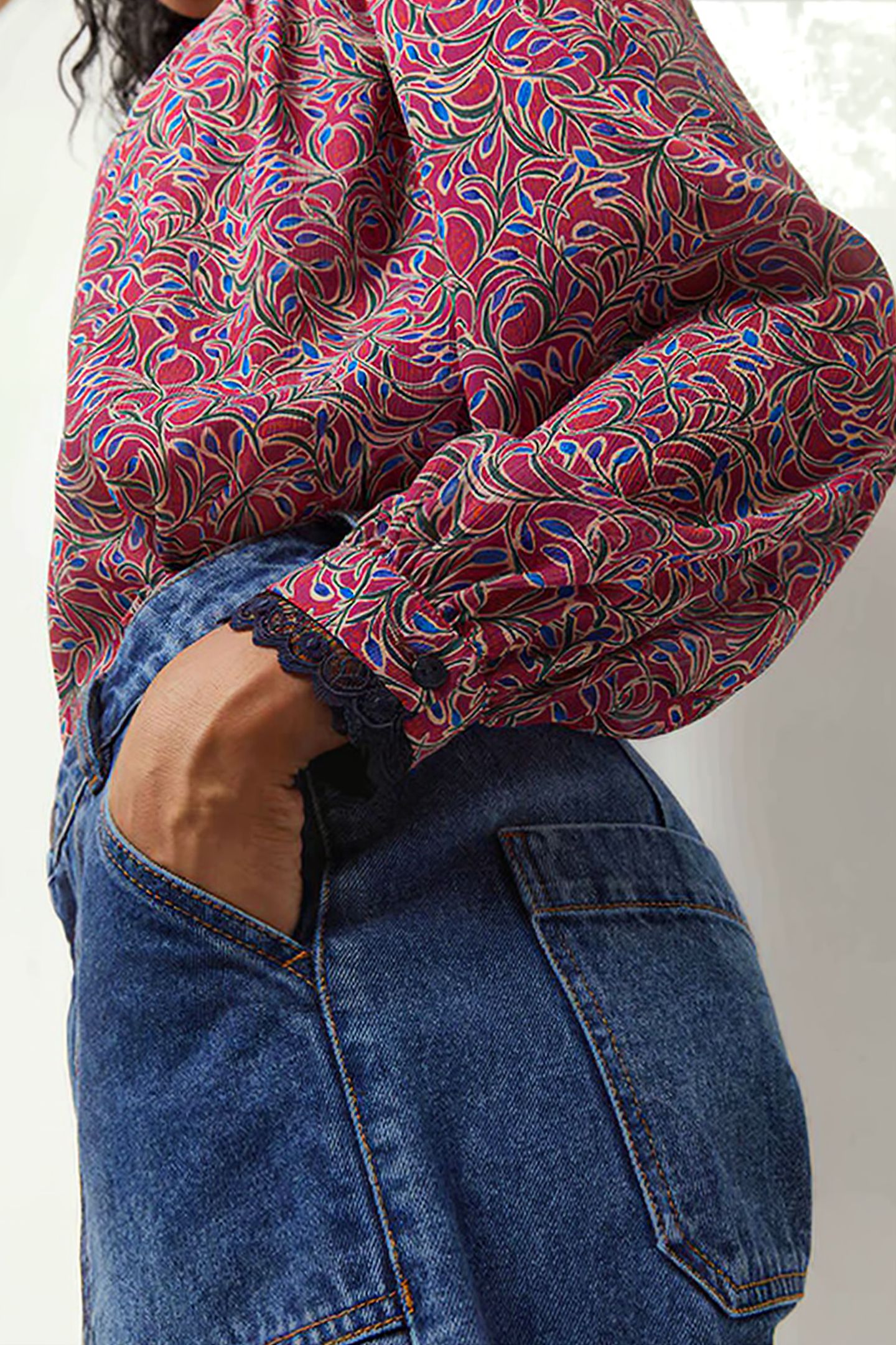 CALY - FUCHSIA SHIRT WITH ROMANTIC RECYCLED FOLIAGE PRINT 5
