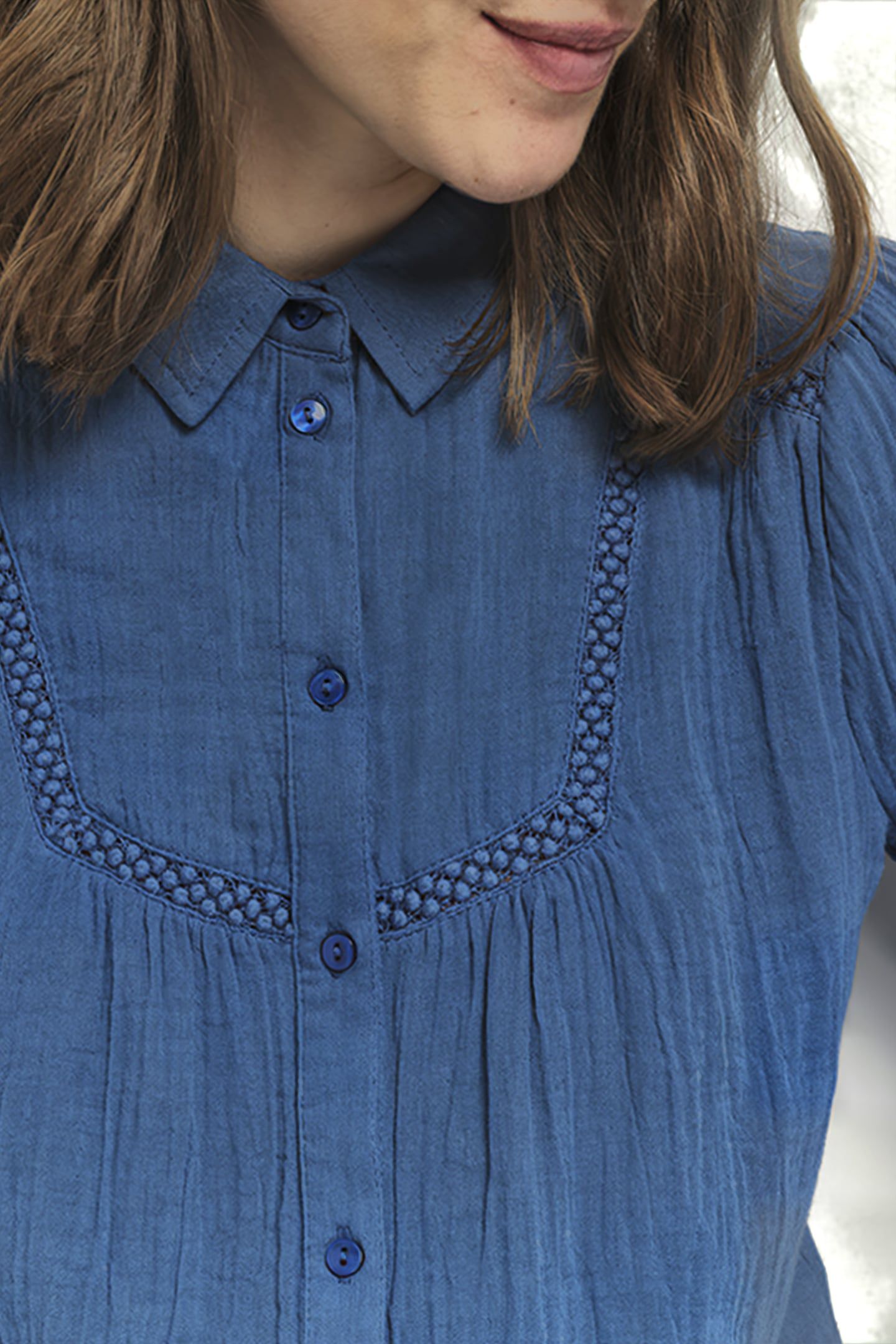 CHLOE - SANTORINI BLUE PLAID EMBROIDERY SHIRT 3