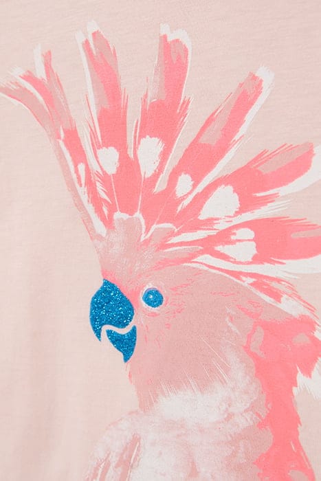 GIRLS’ PINK T-SHIRT WITH BLUE GLITTER PARROT IMAGE 5