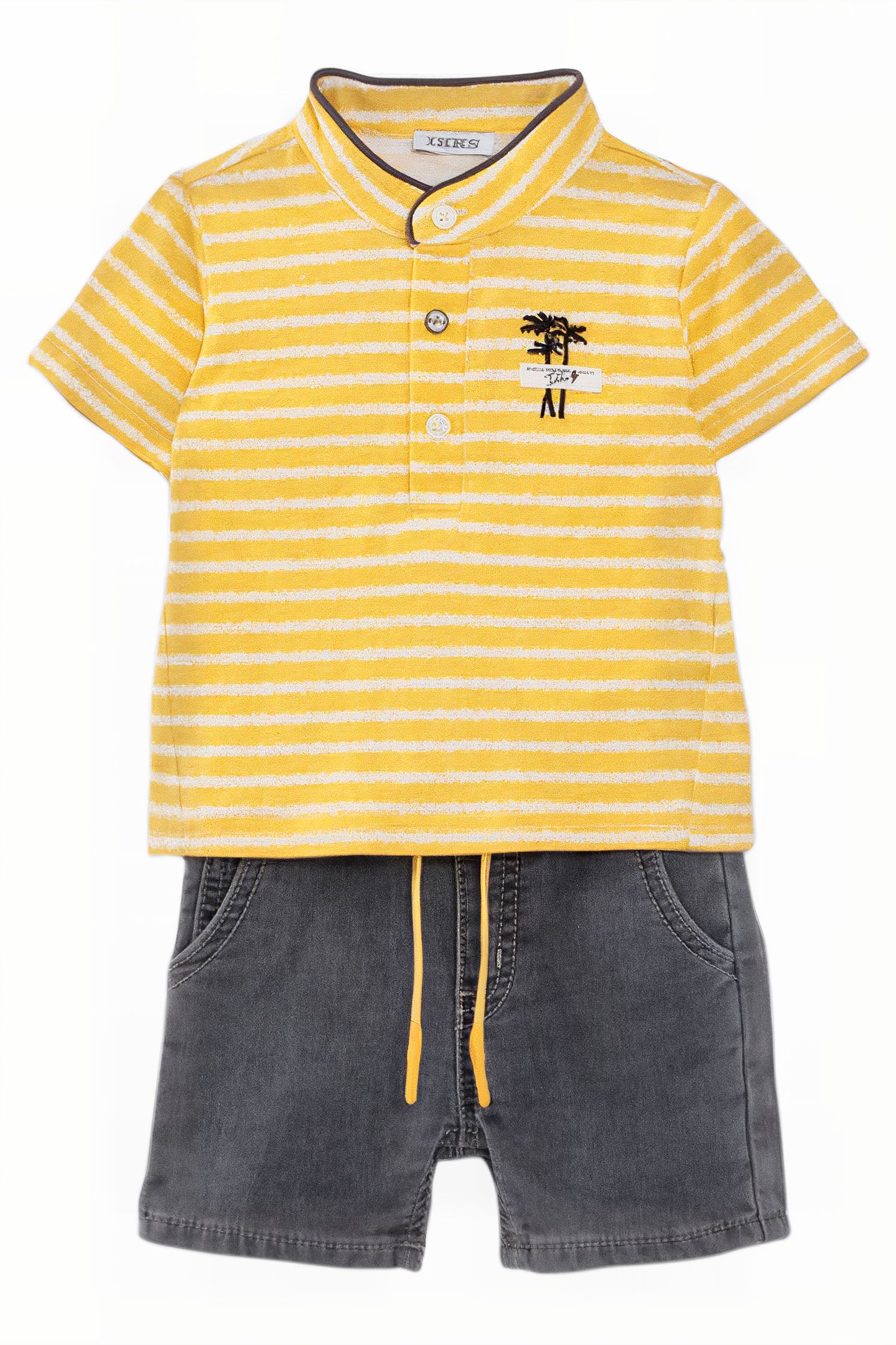 BABY BOYS’ YELLOW POLO SHIRT, DENIM BERMUDA SHORTS OUTFIT 3