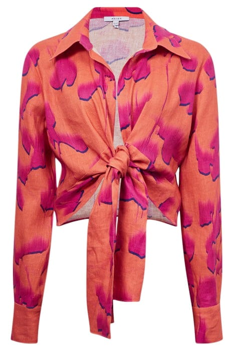 CORRINE TIE FRONT BLOUSE — FLORAL PINK/ORANGE 4