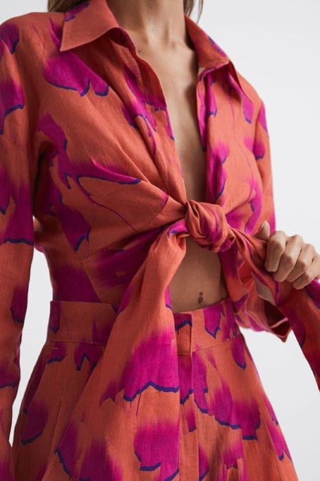 CORRINE TIE FRONT BLOUSE — FLORAL PINK/ORANGE 5