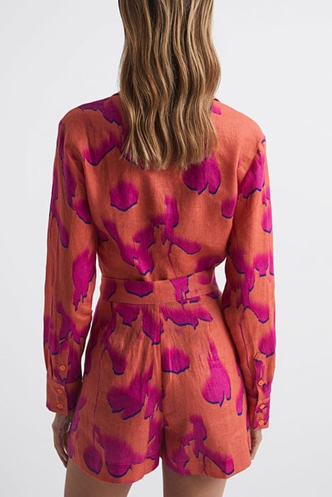 CORRINE TIE FRONT BLOUSE — FLORAL PINK/ORANGE 3