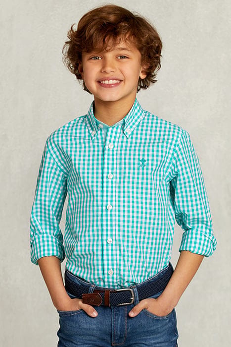 CUSTOM FIT CHECKED SHIRT GREEN.WHITE GREEN 1