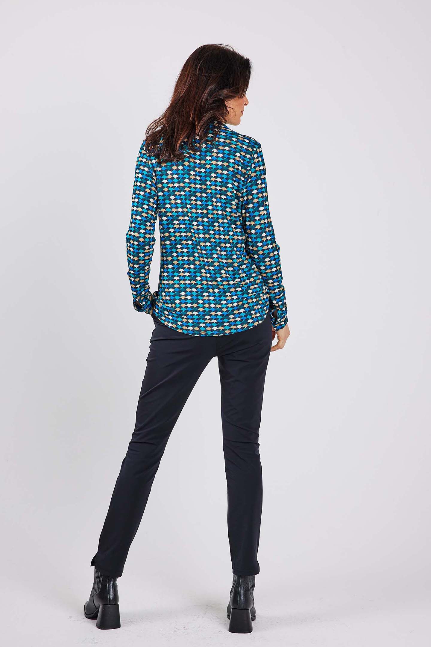 JERSEY BLOUSE GWEN CAMPANULA BLUE WITH SUNSET PRINT 3