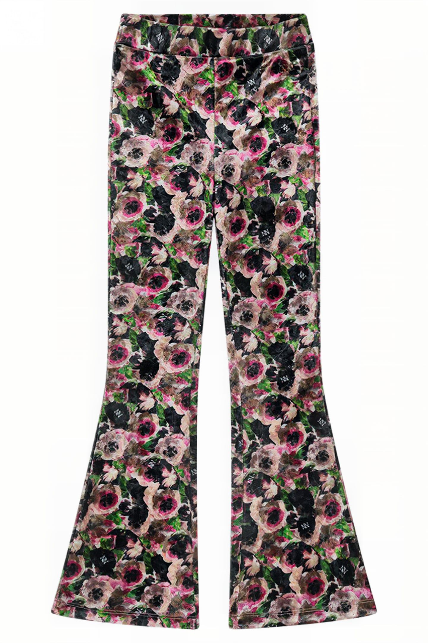 VELVET FLOWER FLARED PANTS POWDER 1