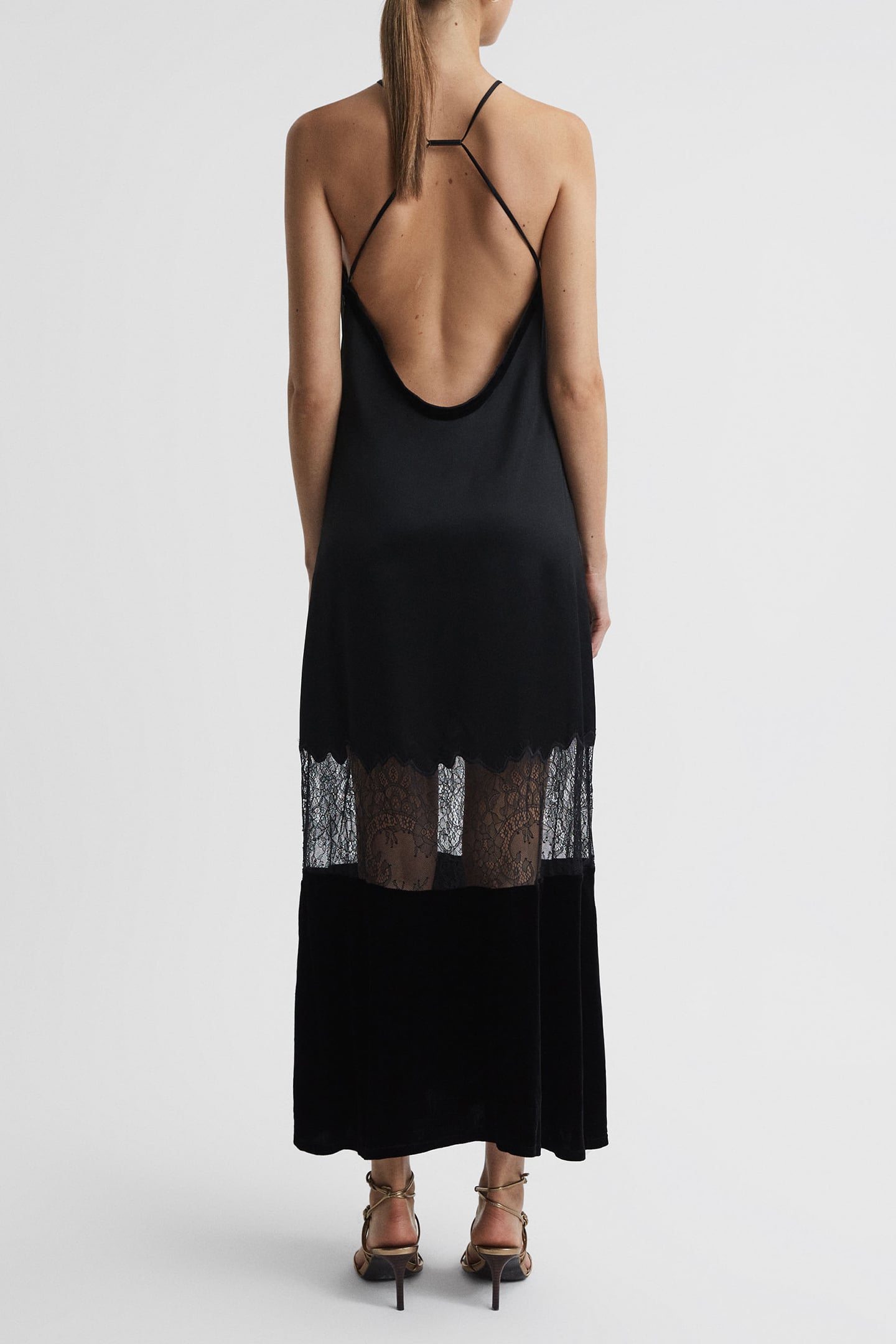 LACE PANEL MAXI DRESS — BLACK 2