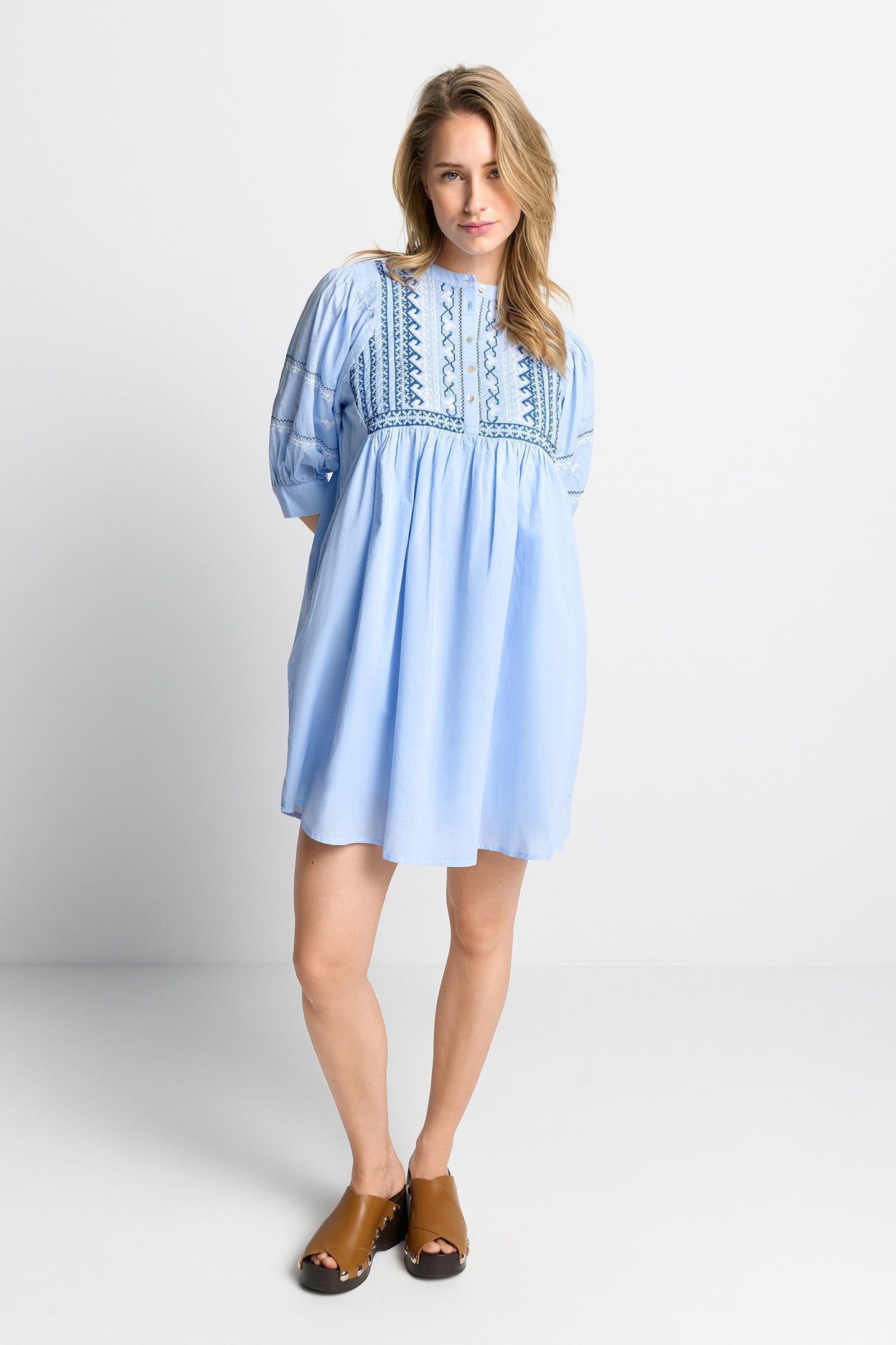 MINI DRESS WITH EMBROIDERY ORGANIC COTTON BLUE 4
