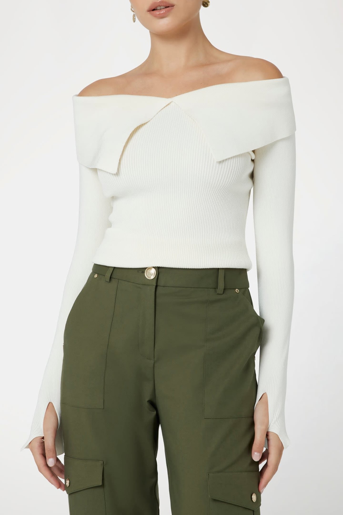 MARCIANO BY GUESS MONICA RIBBED LS TOP PALE PEARL 1