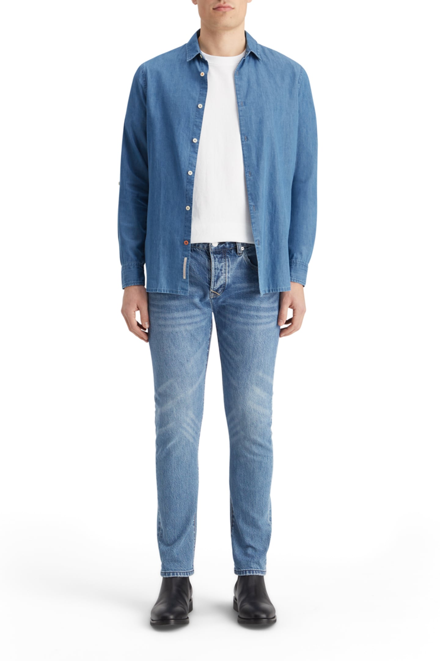 SMART INDIGO LIGHTWEIGHT DENIM SHIRT WITH SLEEVE ADJUSTERS W 3