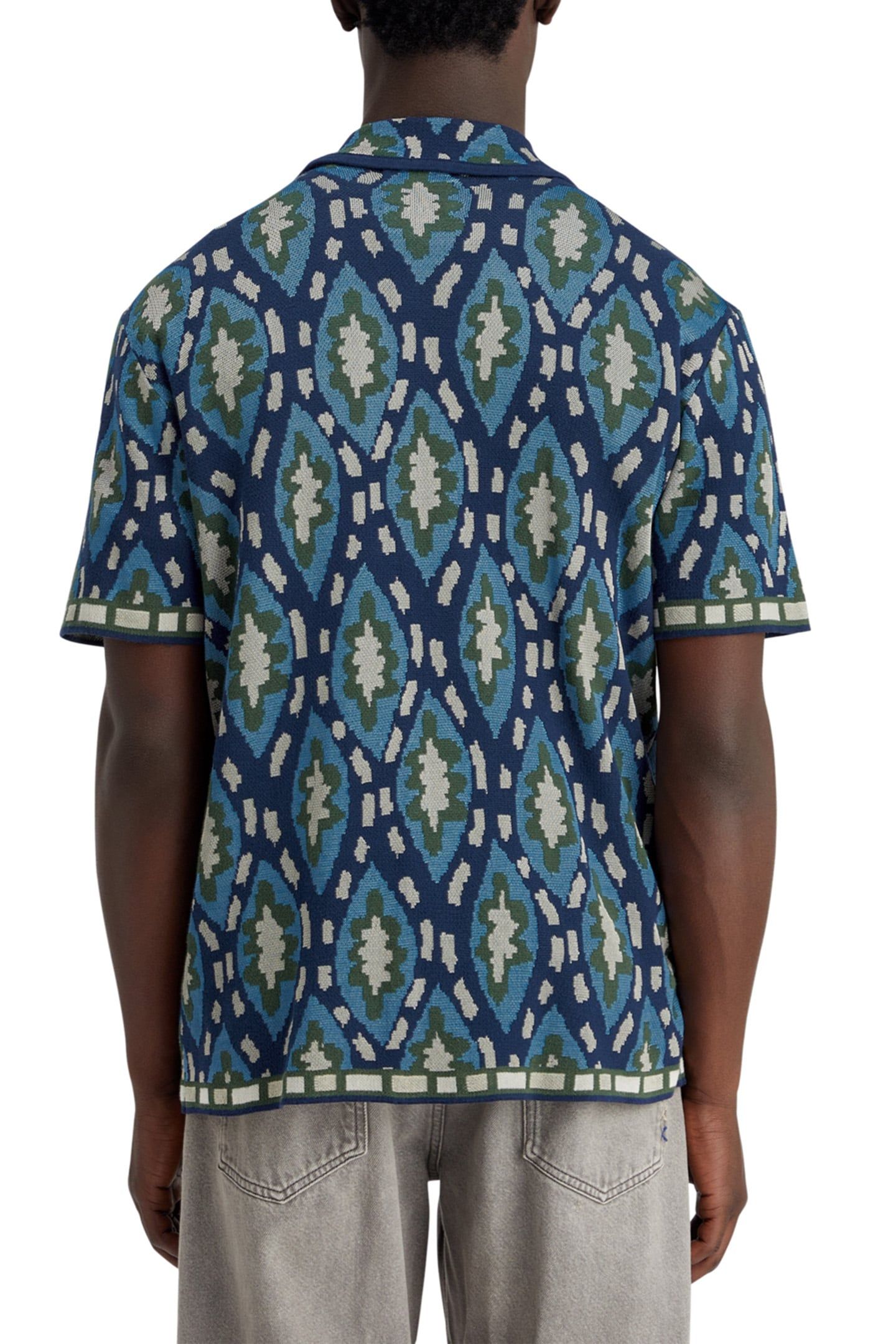 JACQUARD KNITTED SHORT-SLEEVED SHIRT BLUE BOOKCOVER AOP 2