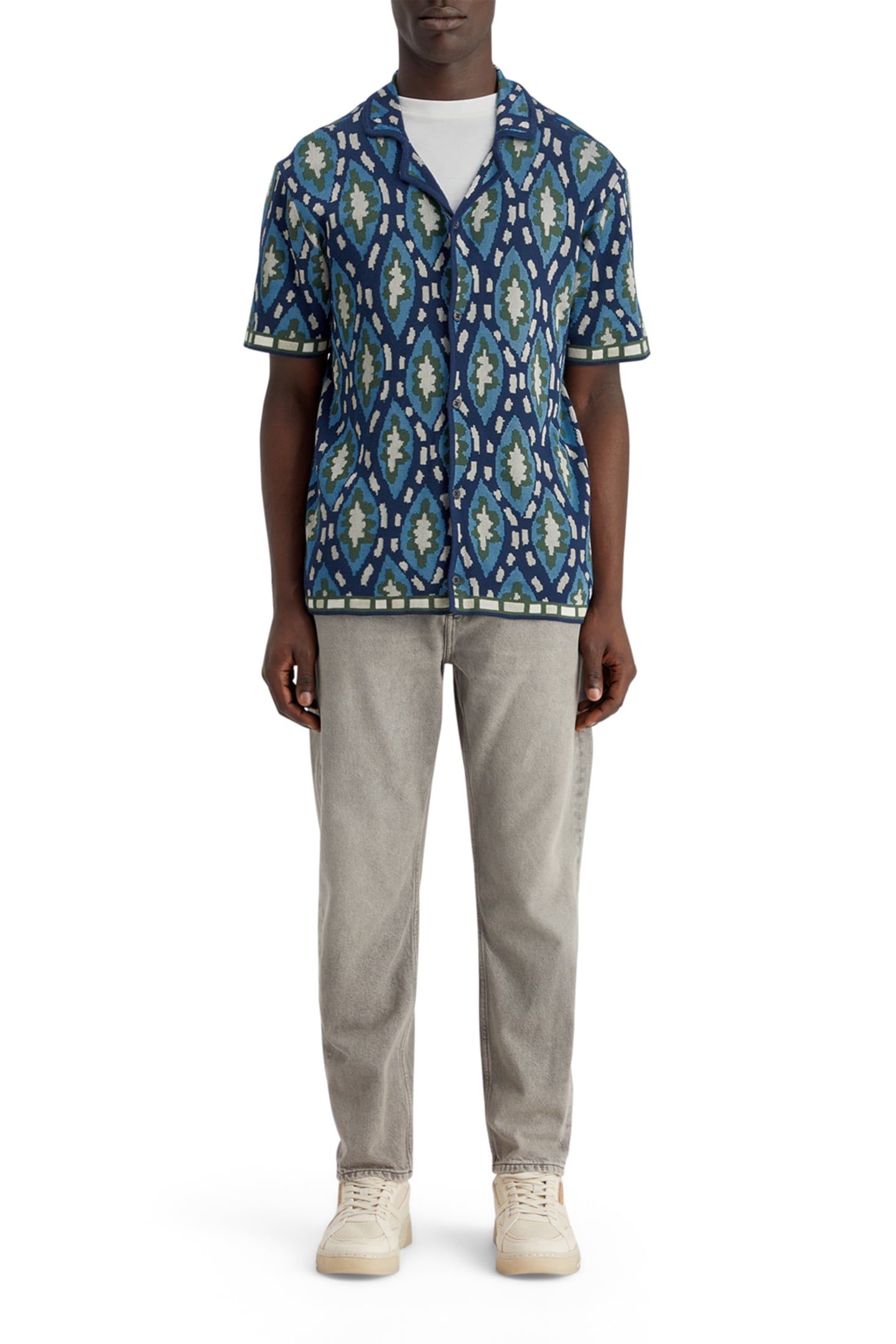 JACQUARD KNITTED SHORT-SLEEVED SHIRT BLUE BOOKCOVER AOP 3