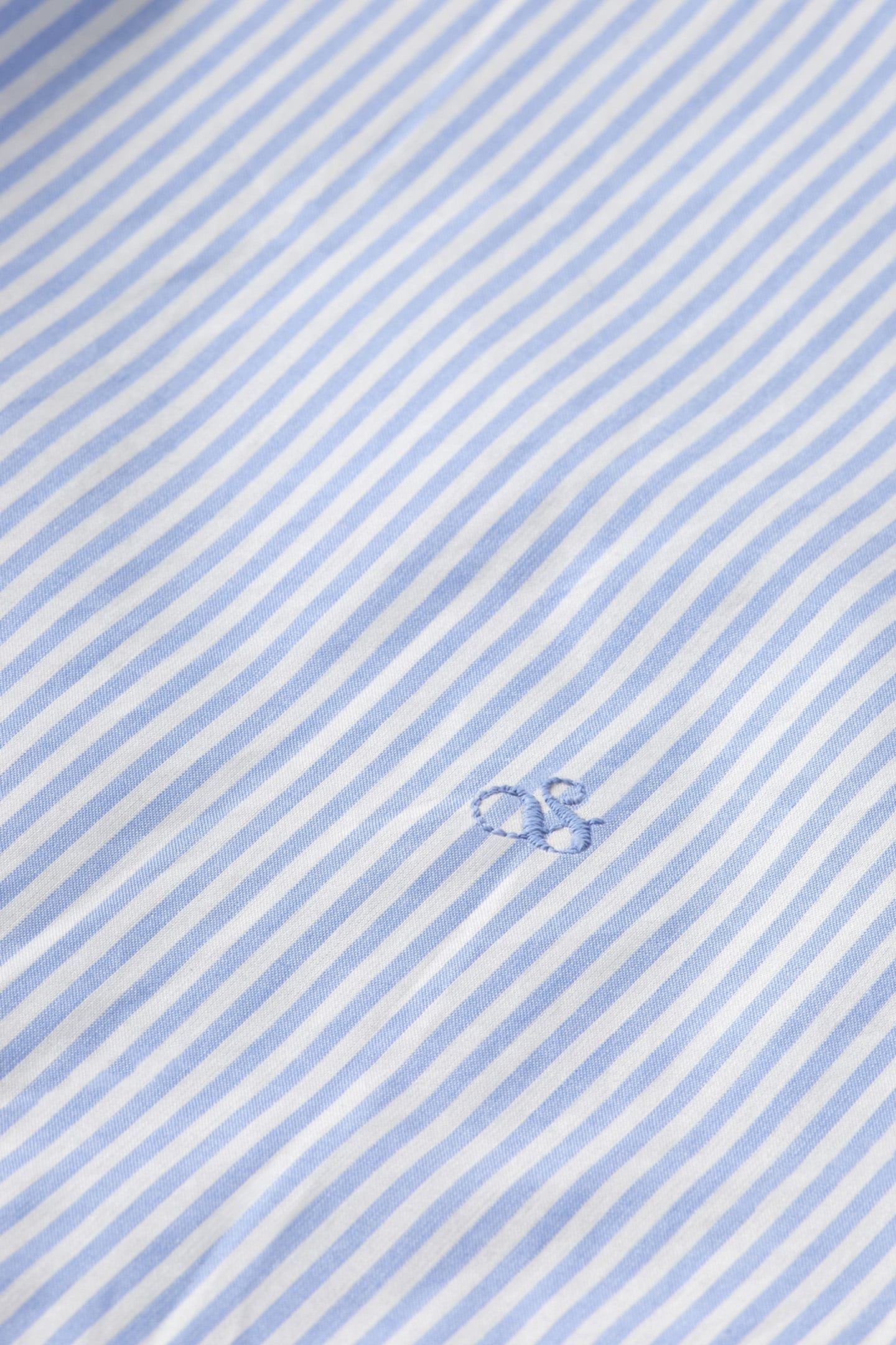 PLACKET RUFFLE SHIRT MYSTIC BLUE AND WHITE STRIPES 3