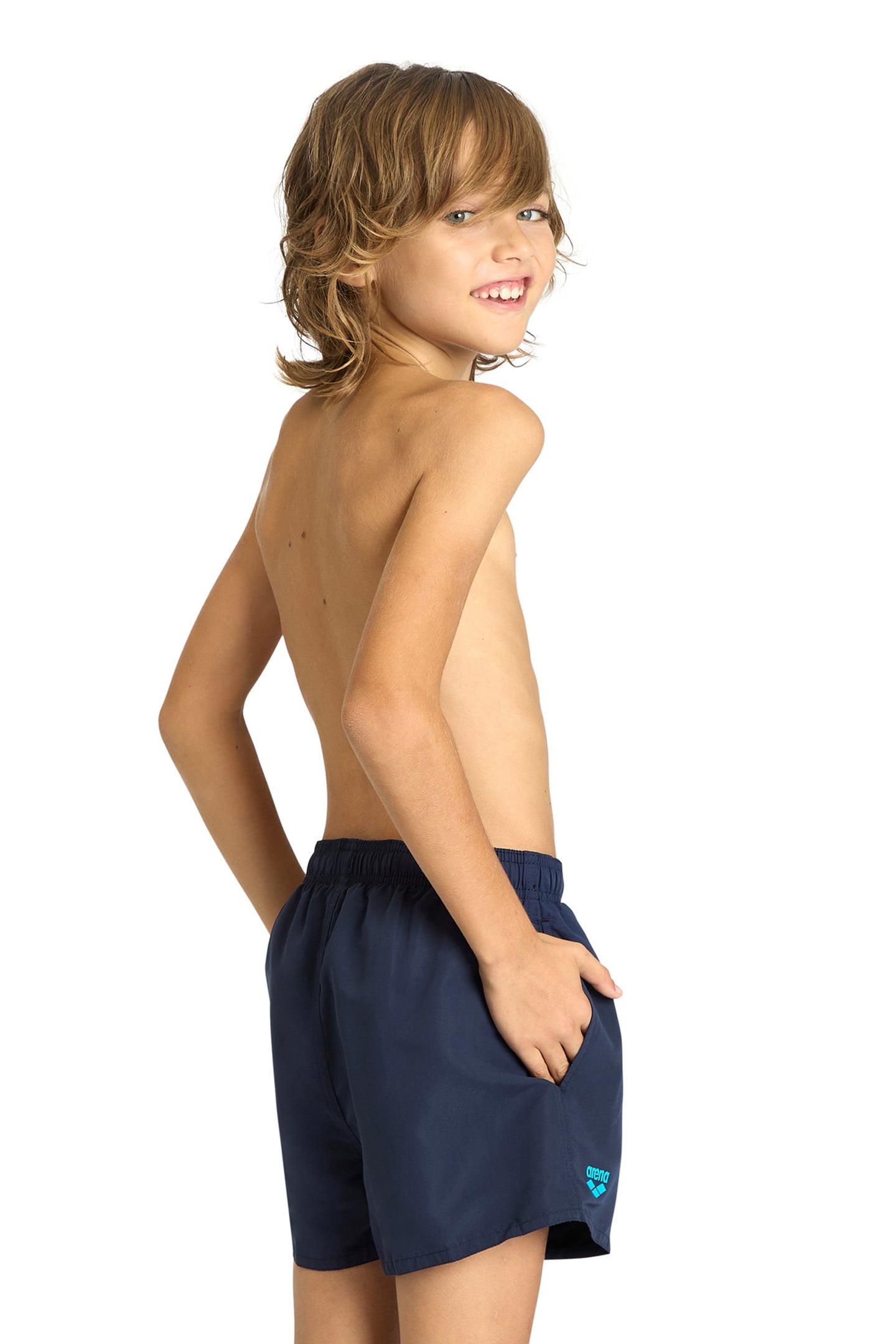 BOYS' BEACH SHORT LOGO R NAVY-TURQUOISE 2