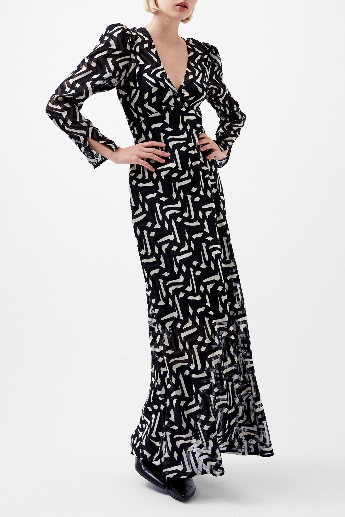 DIANDRA SATIN BURNOUT DRESS BLACK/CREAM | Online Outlet | Otrium DIANDRA SATIN BURNOUT DRESS BLACK/CREAM | Online Outlet | Otrium
