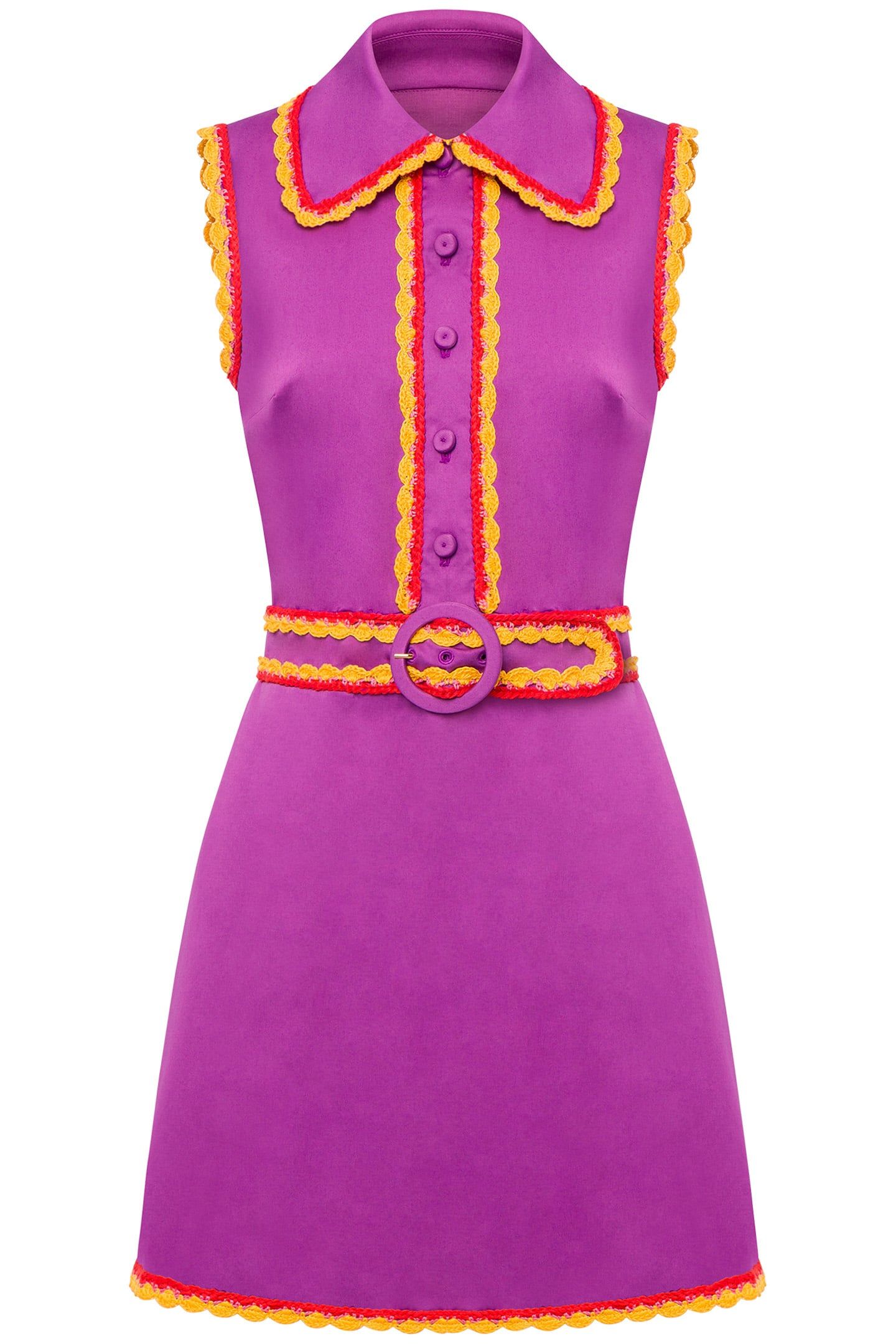STRETCH POPLIN DRESS CROCHET DETAILS VIOLET 3