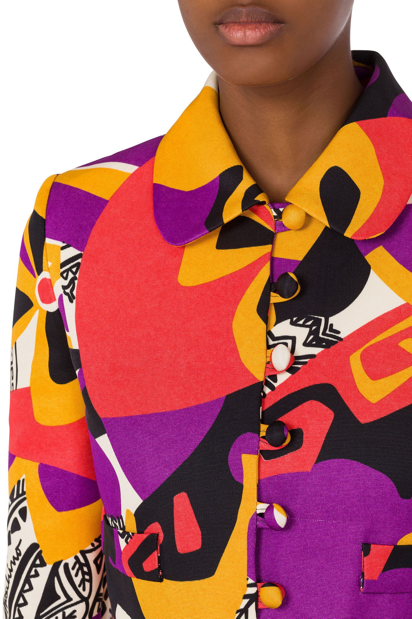 CROPPED JACKET IN GEOMETRIC PRINT OTTOMAN MULTICOLOUR 4