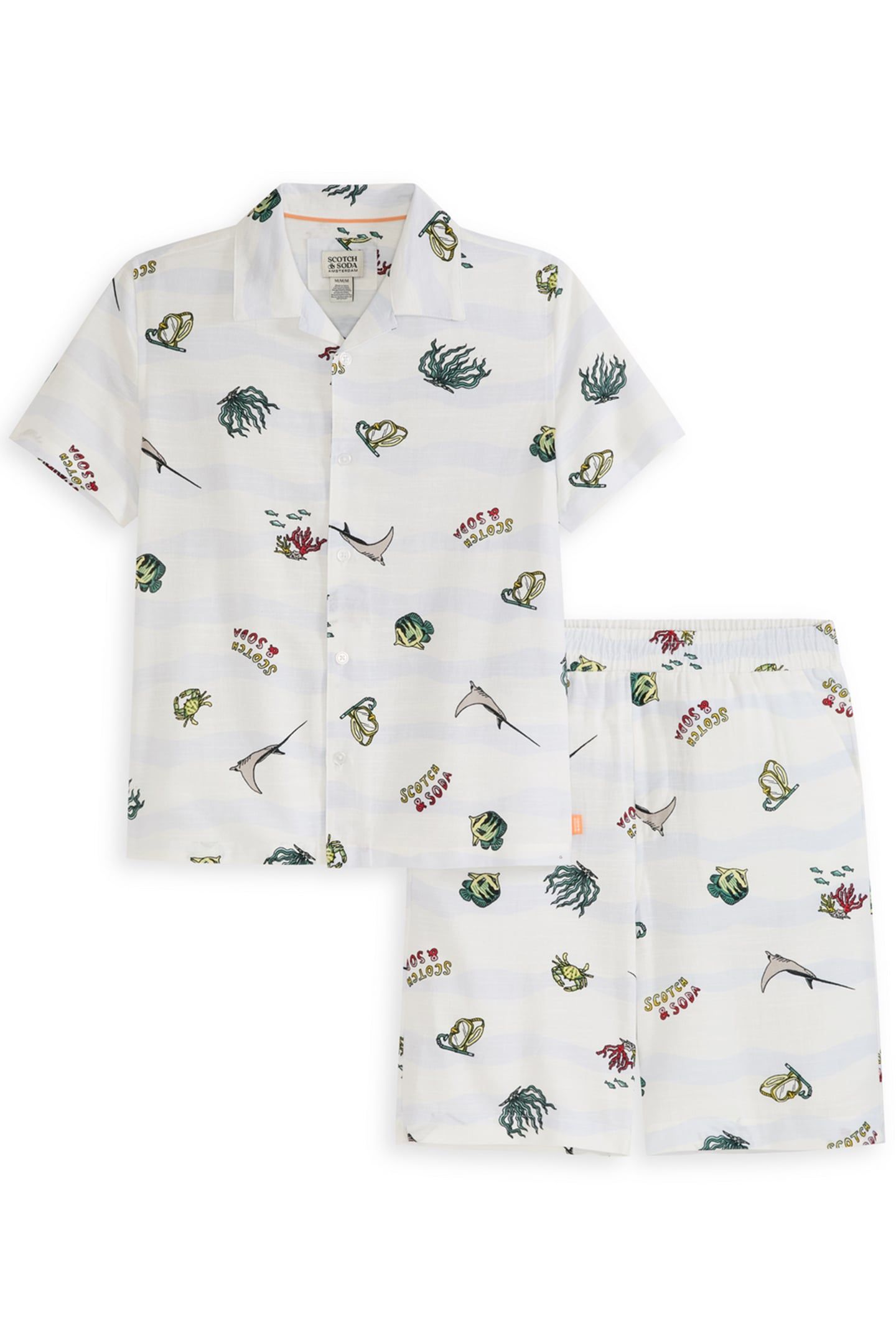 BOYS 2PC PRINTED WOVEN BUTTON UP SHIRT & SHORT SET WHITE TRA 1