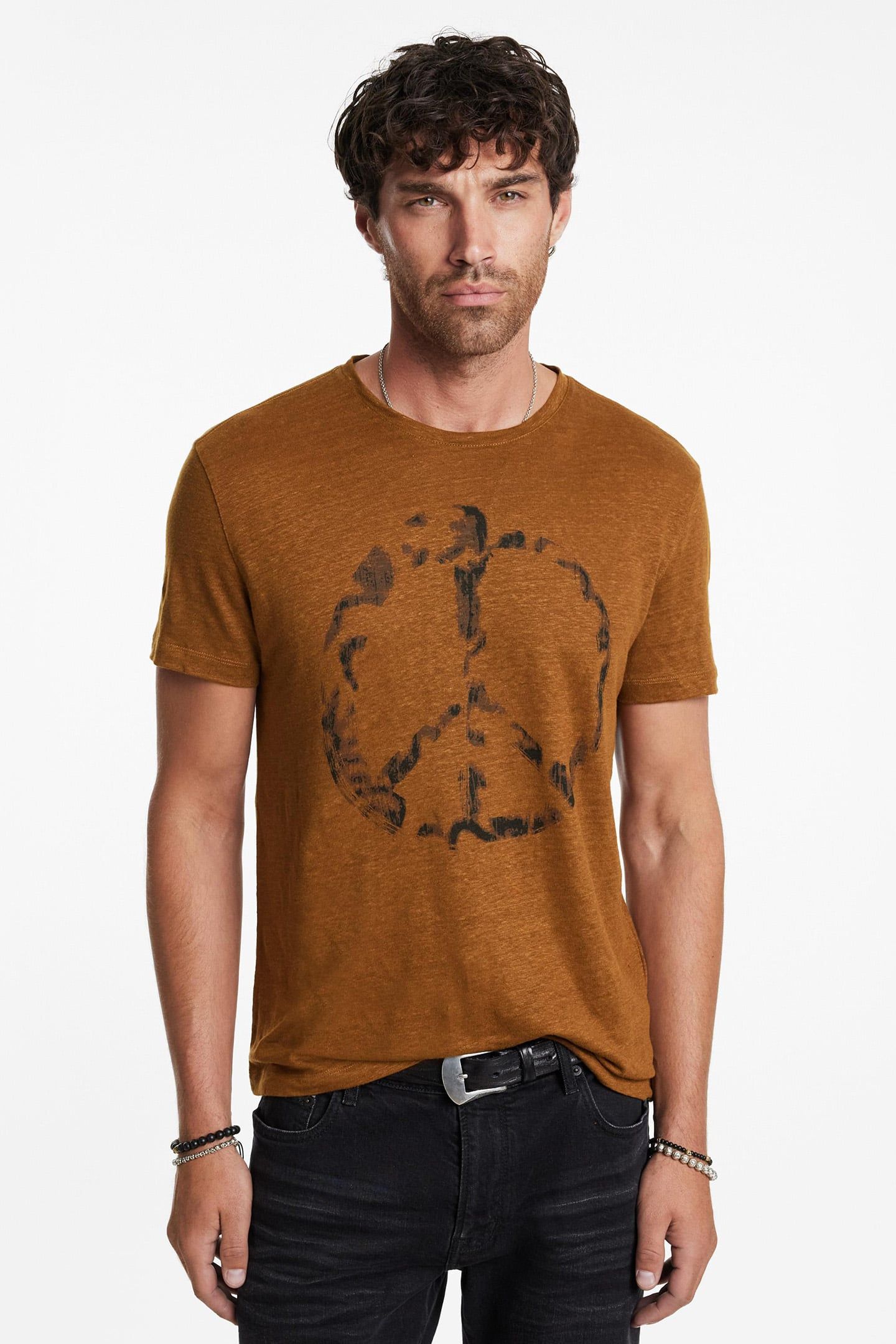 SS CREW TEE - SPRAY PEACE SIENNA BROWN 1