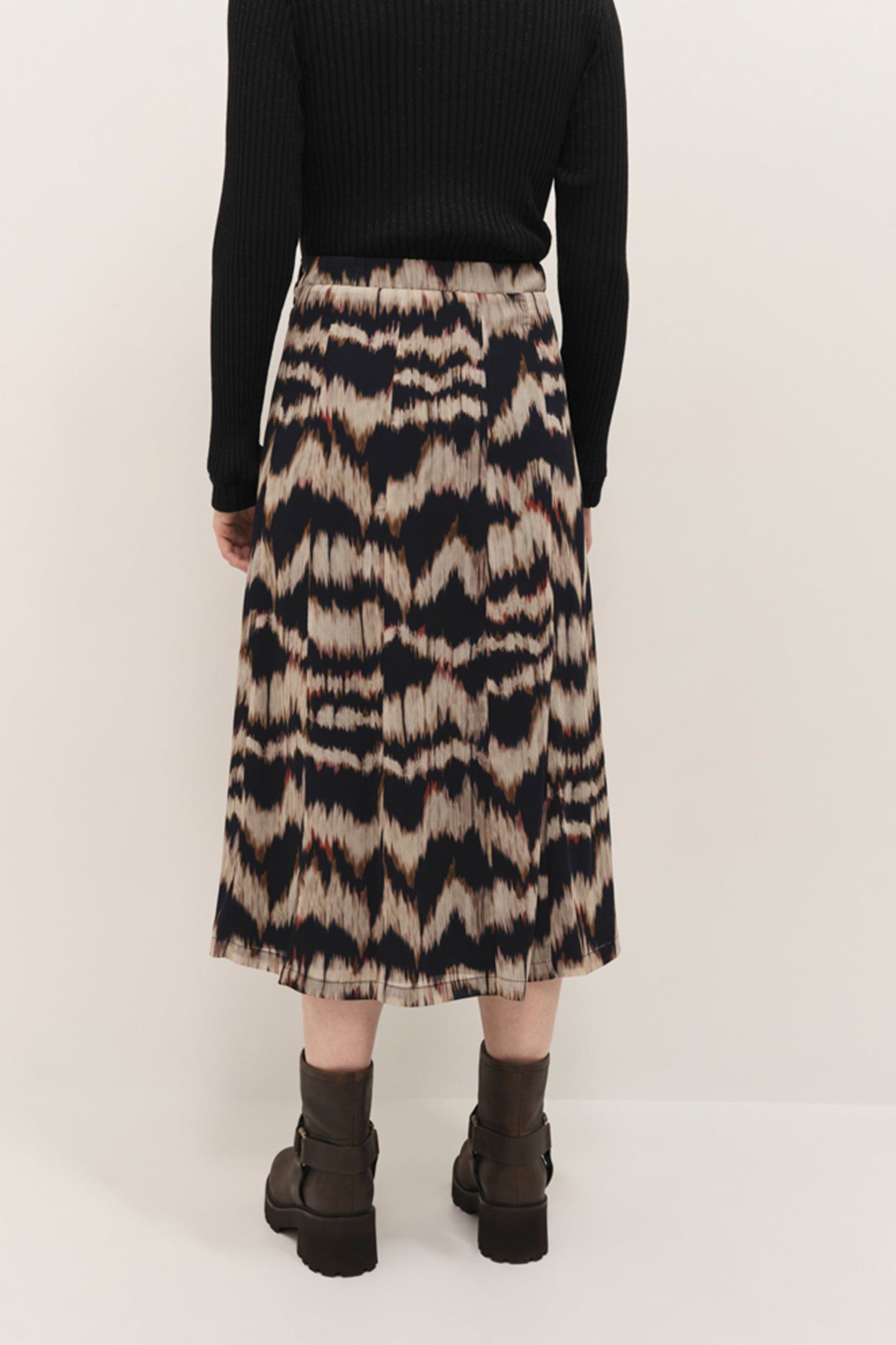 JOYAU - CHOCOLATE MIDI SKIRT WITH ARTY STRIPE PRINT 5