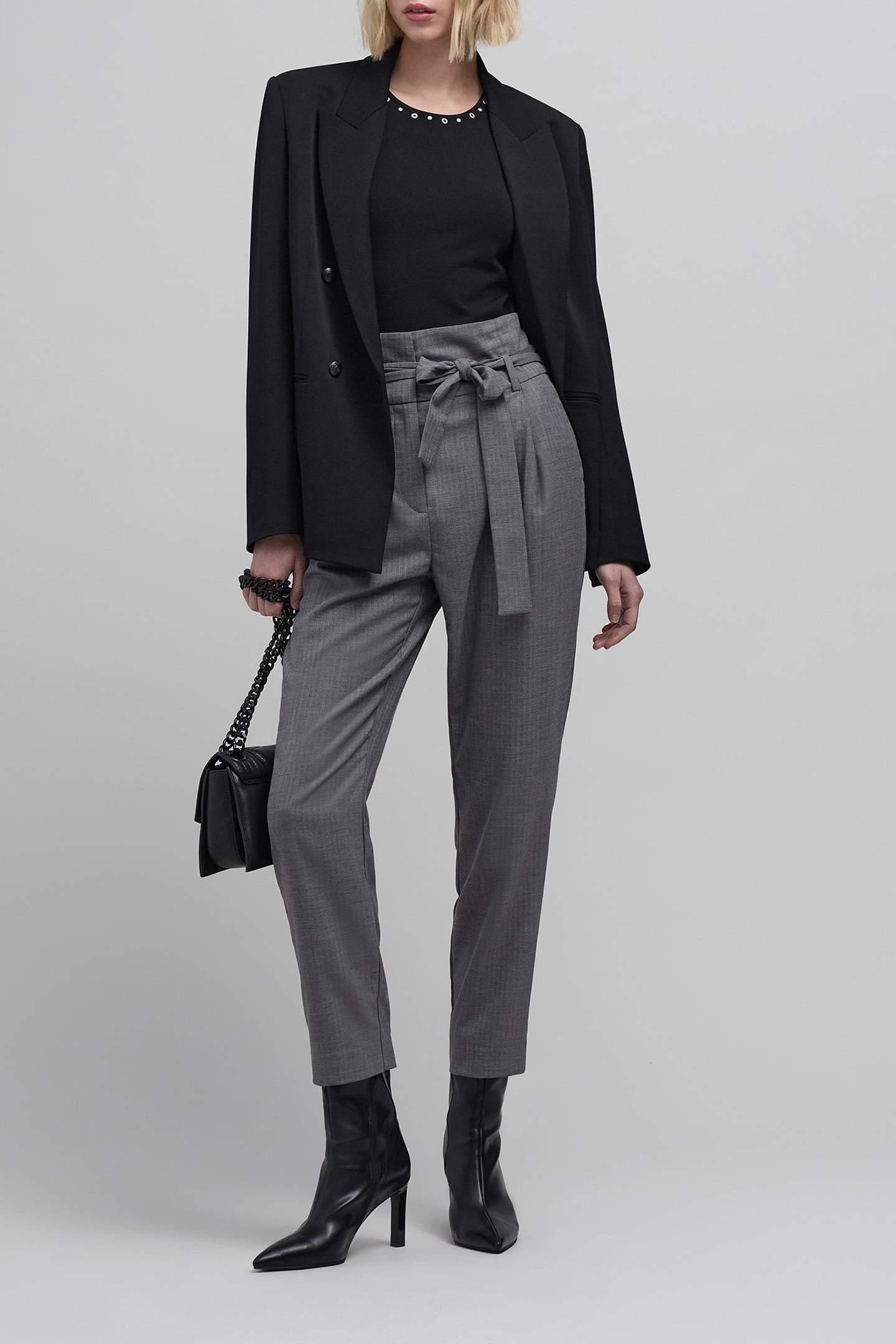 7/8TH GREY HERRINGBONE CARROT PANTS 5