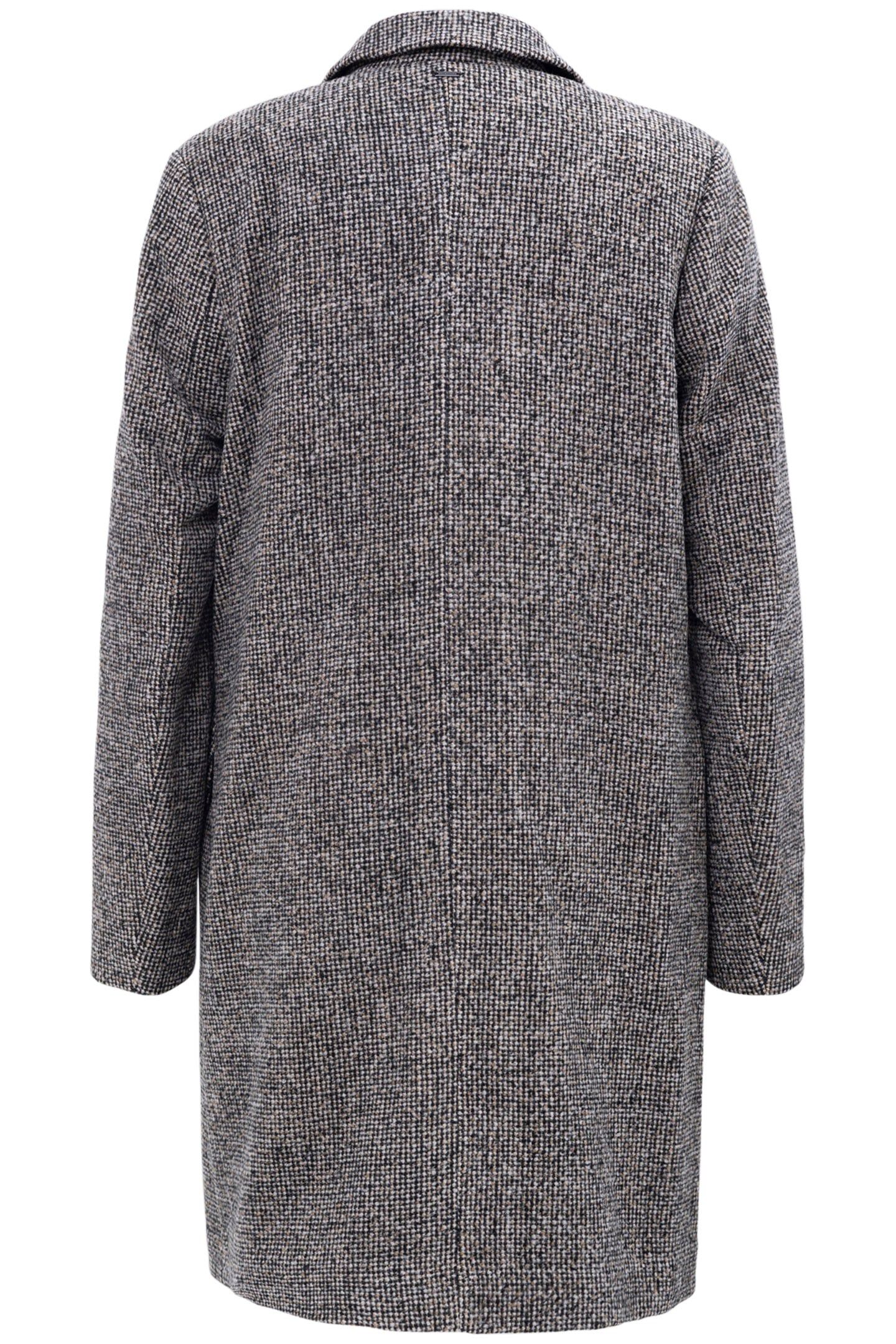 BLACK MID-LENGTH COAT IN MOTTLED WOOL EMBROIDERY 2