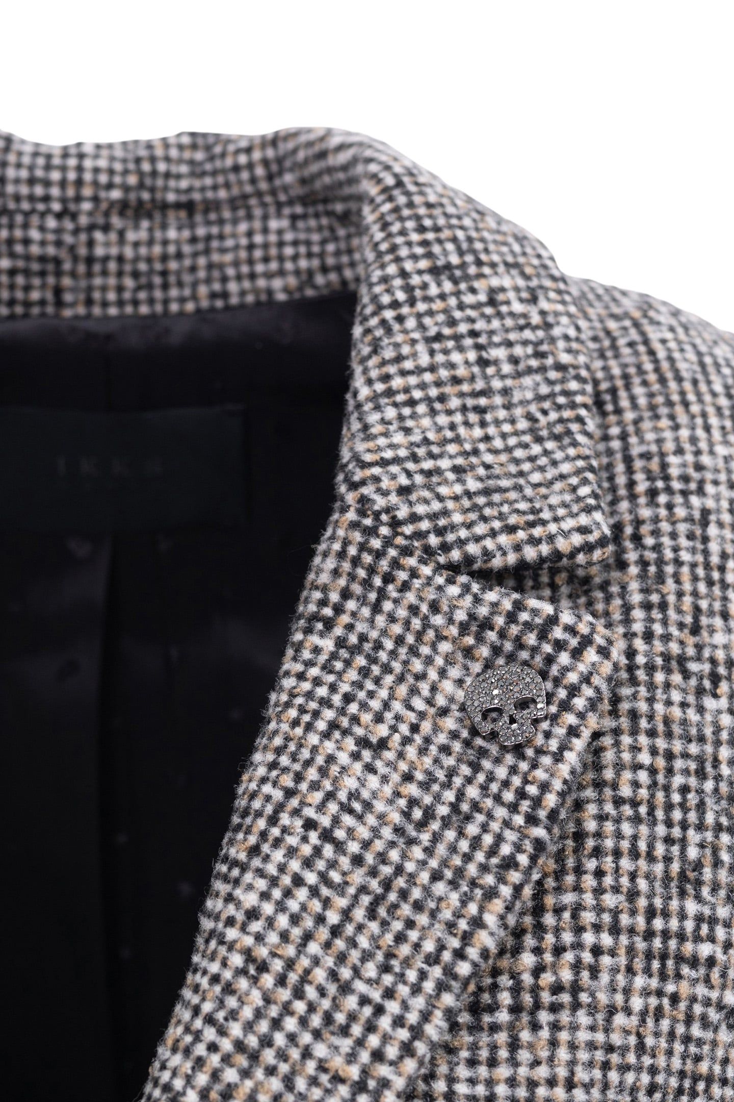 BLACK MID-LENGTH COAT IN MOTTLED WOOL EMBROIDERY 4