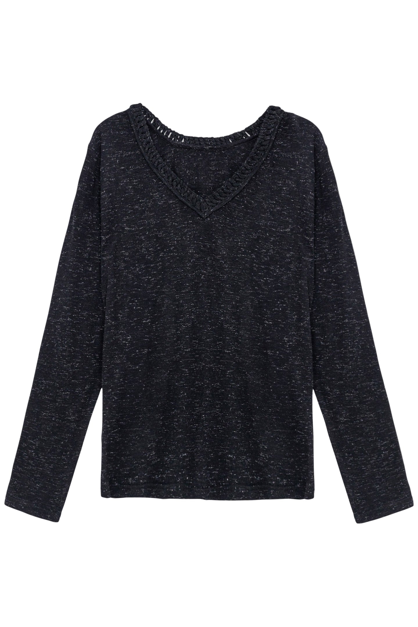 BLACK SEQUINED BRAIDED NECK T-SHIRT 1