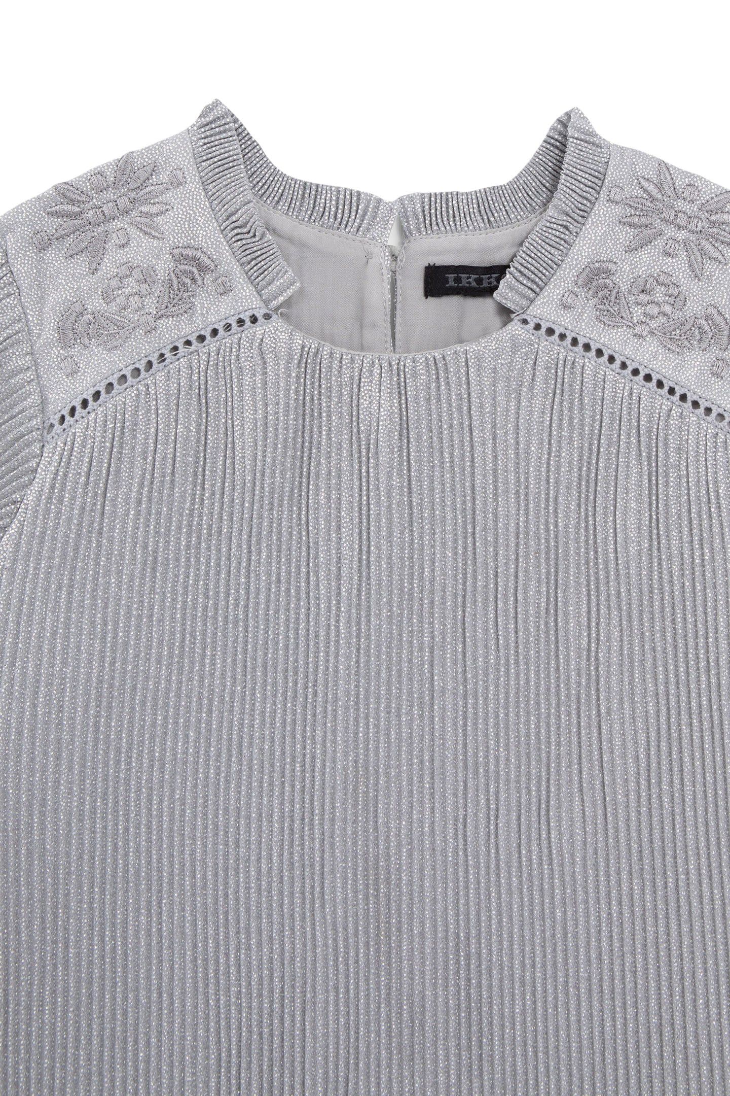 SILVERY PLEATED DRESS WITH EMBROIDERED SHOULDERS 4