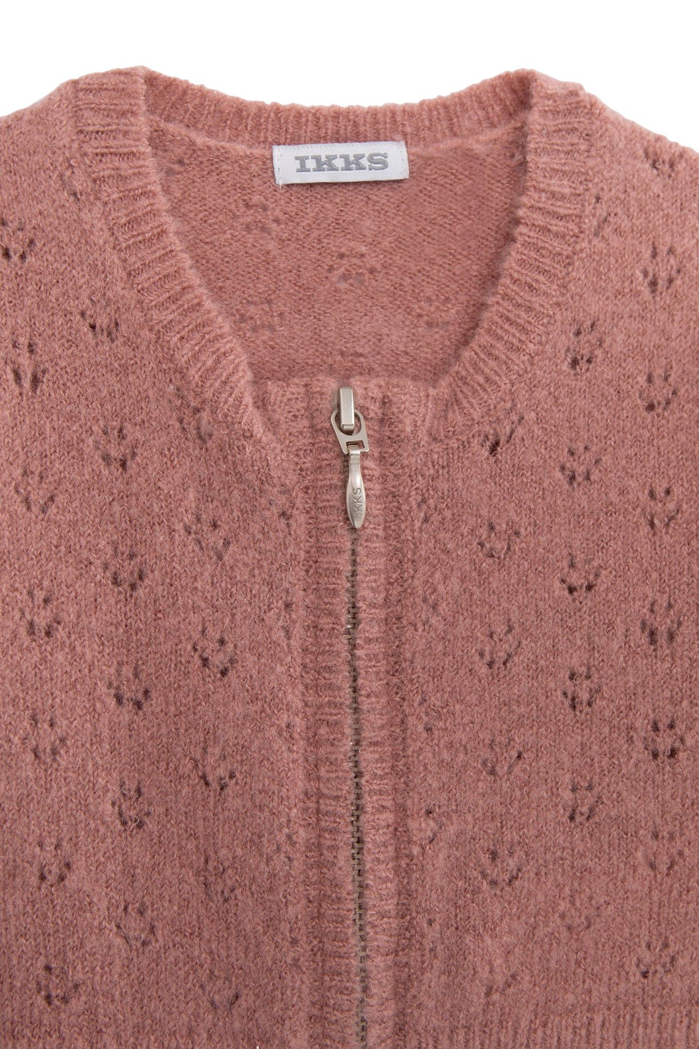 BABY GIRLS' ZIPPED PINK CARDIGAN OPENWORK KNIT 3