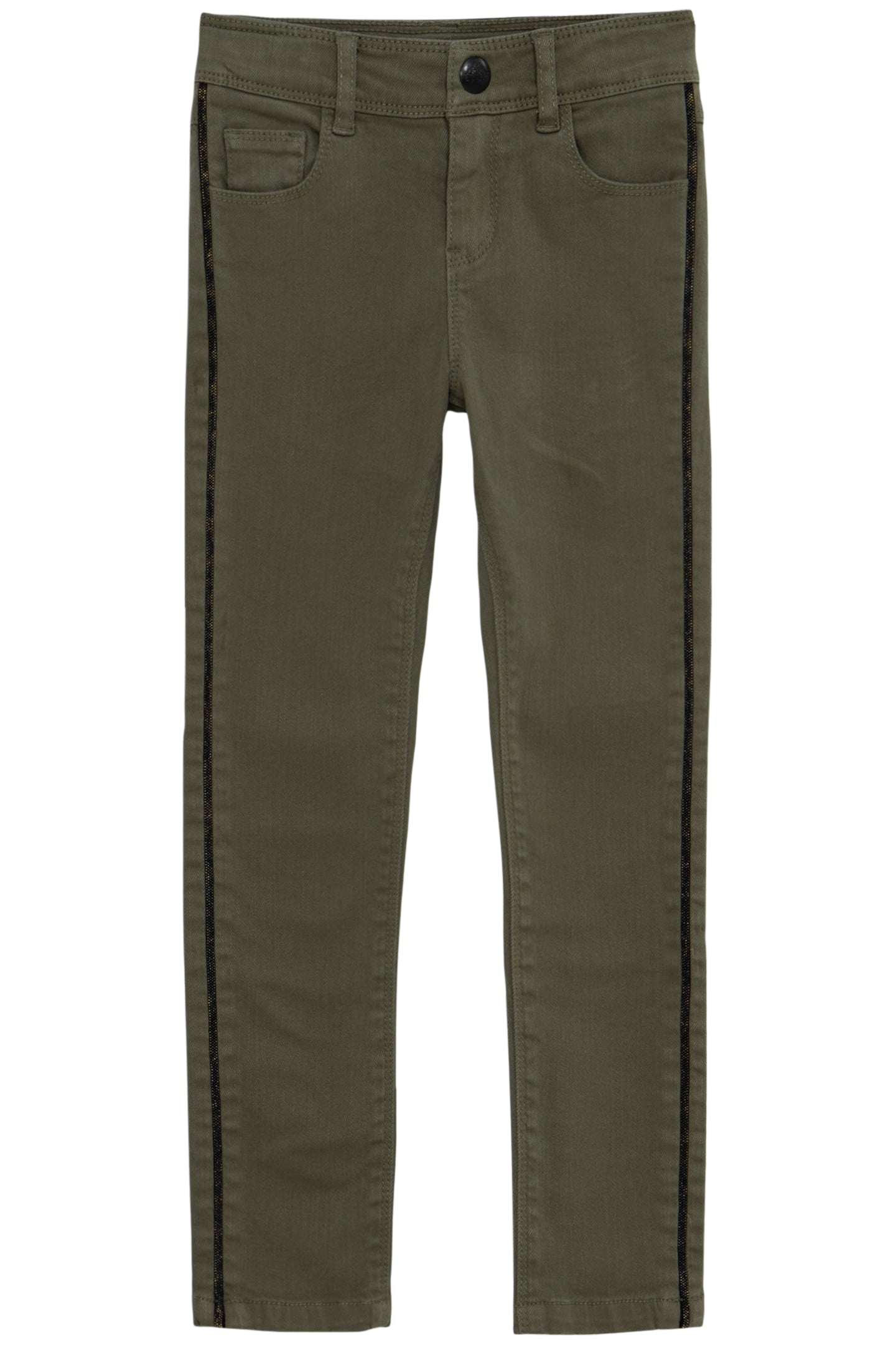 GIRL'S UPCYCLED SLIM KHAKI JEWEL-BRAIDED JEANS 1