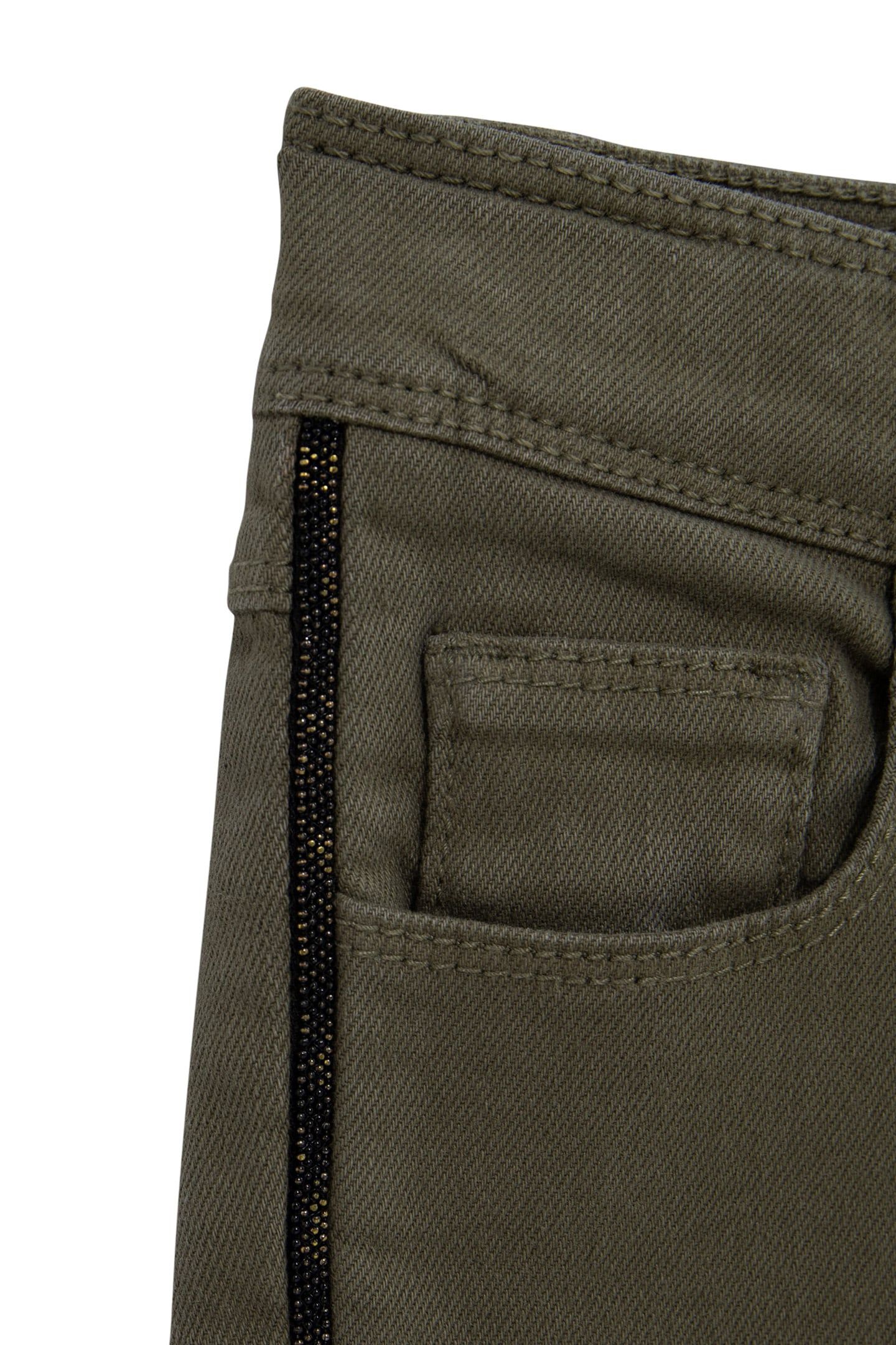GIRL'S UPCYCLED SLIM KHAKI JEWEL-BRAIDED JEANS 5