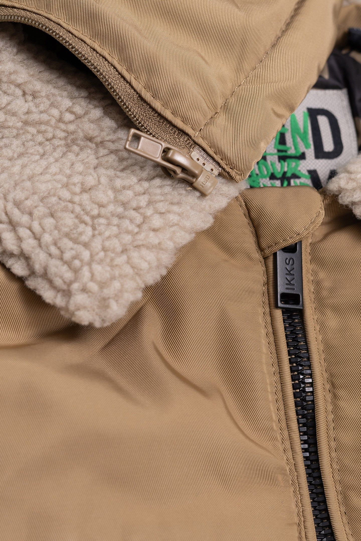 CAMEL BOMBER WITH FUR COLLAR AND DETACHABLE HOOD FOR BOYS 7