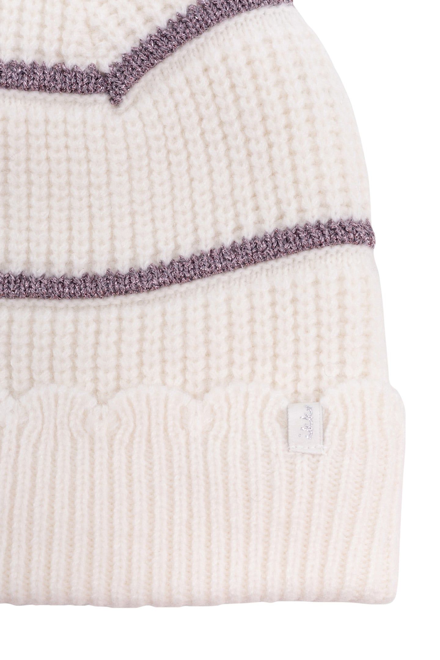 GIRL'S ECRU LUREX STRIPED KNITTED HAT 3
