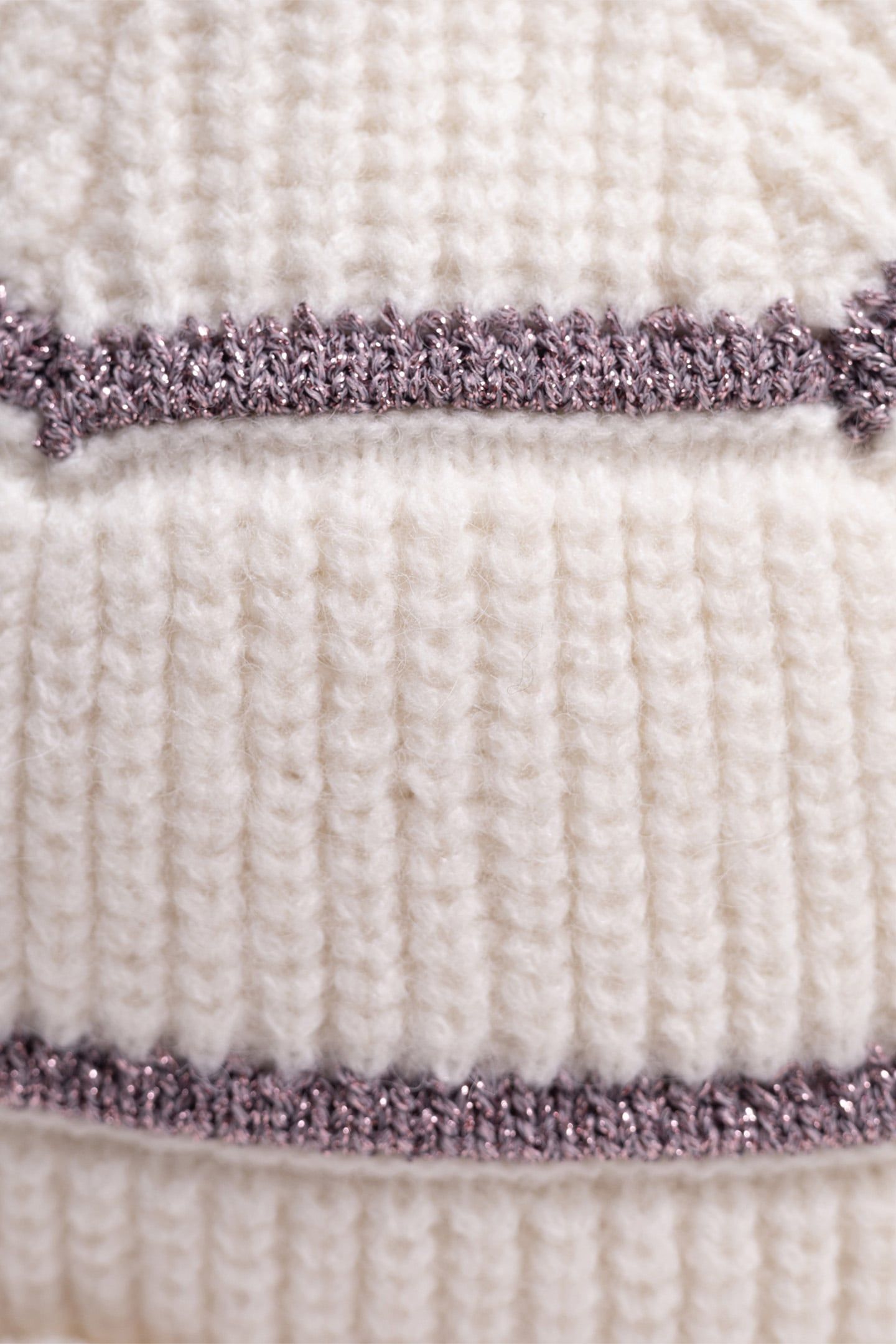 GIRL'S ECRU LUREX STRIPED KNITTED HAT 5