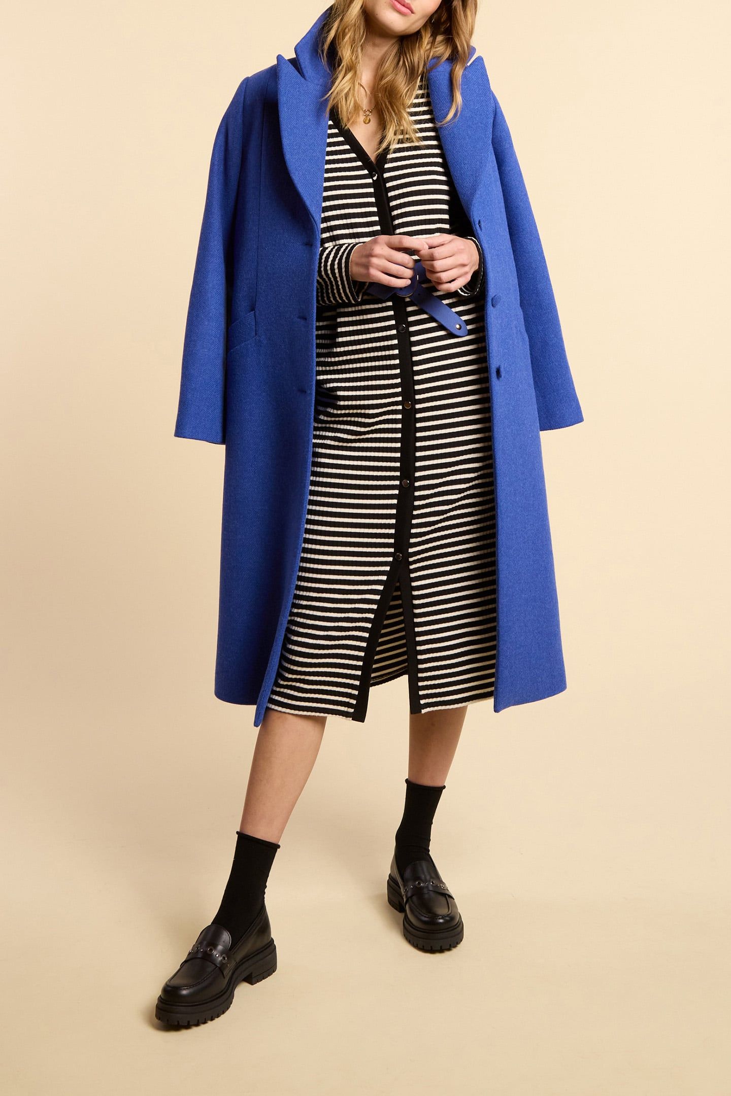 BLACK BUTTONED SAILOR-STRIPE LONG DRESS 5